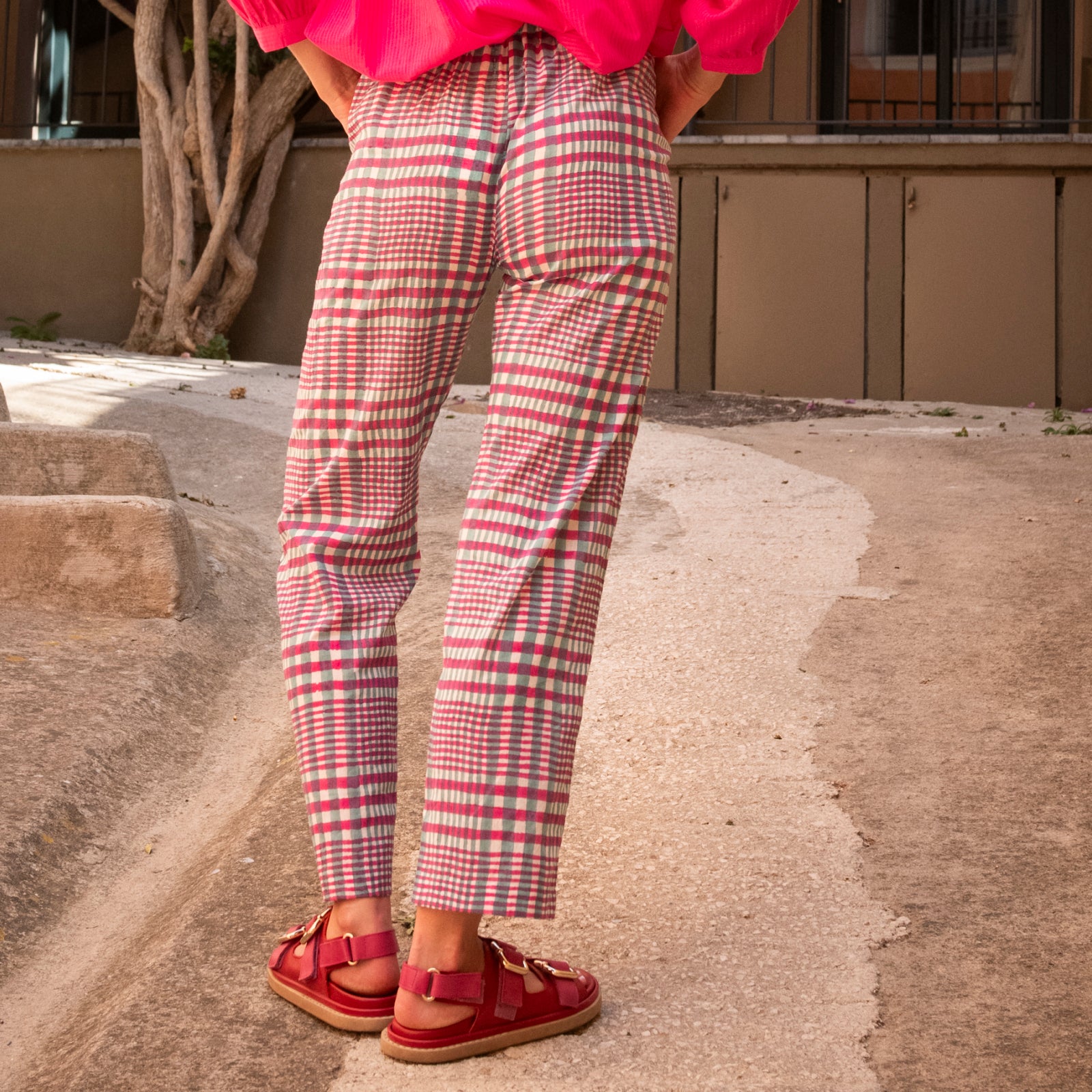 Ninon Pants Nissa 100% Organic Coton - Green Pink GREEN PINK