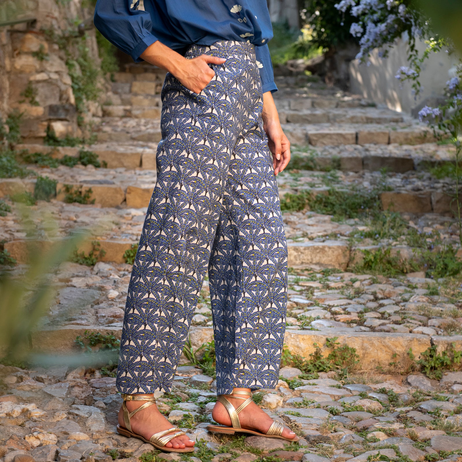 Leana Trousers Palmer 100% Coton - Blue BLUE