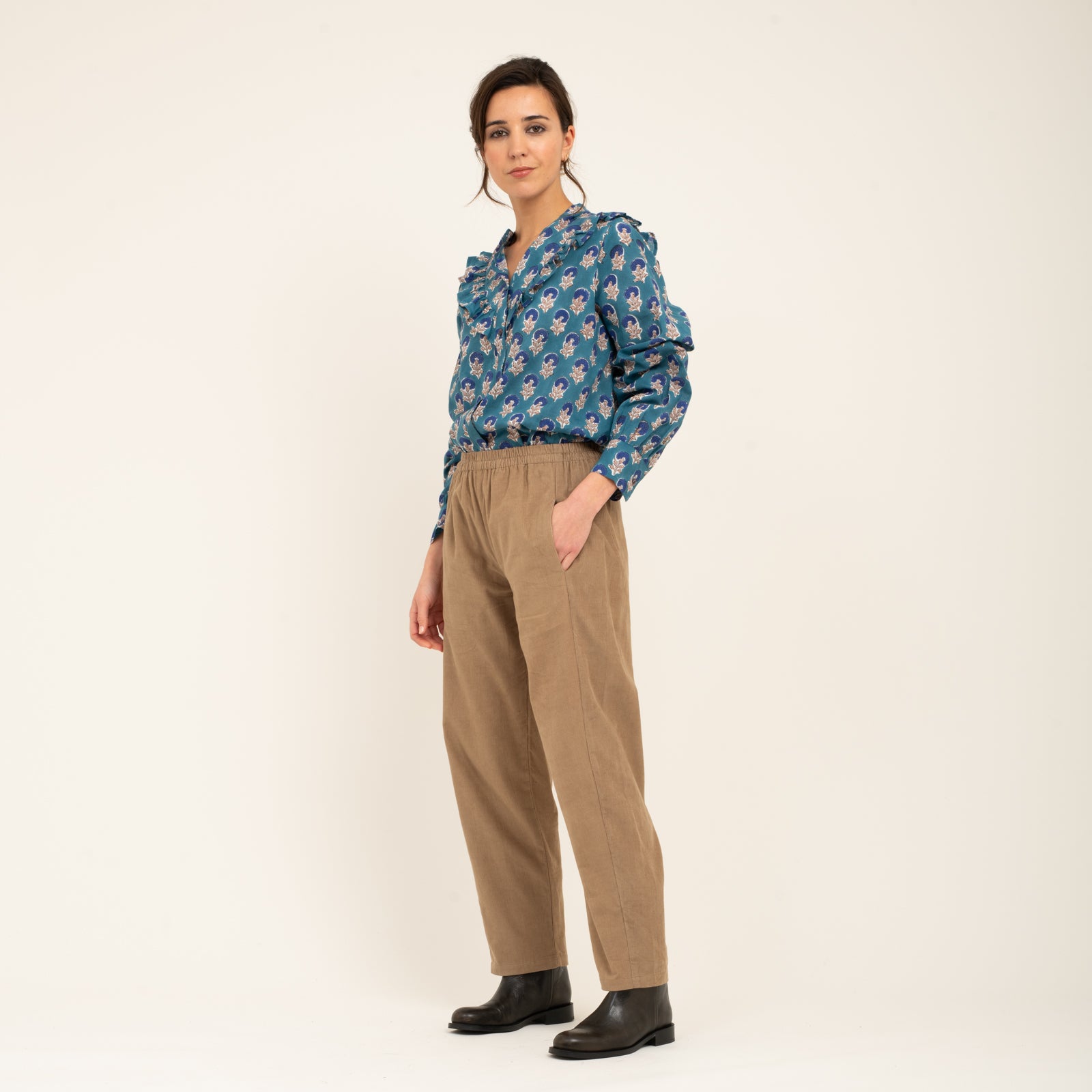 Sarah Trousers Velvet 100% Coton - Beige BEIGE