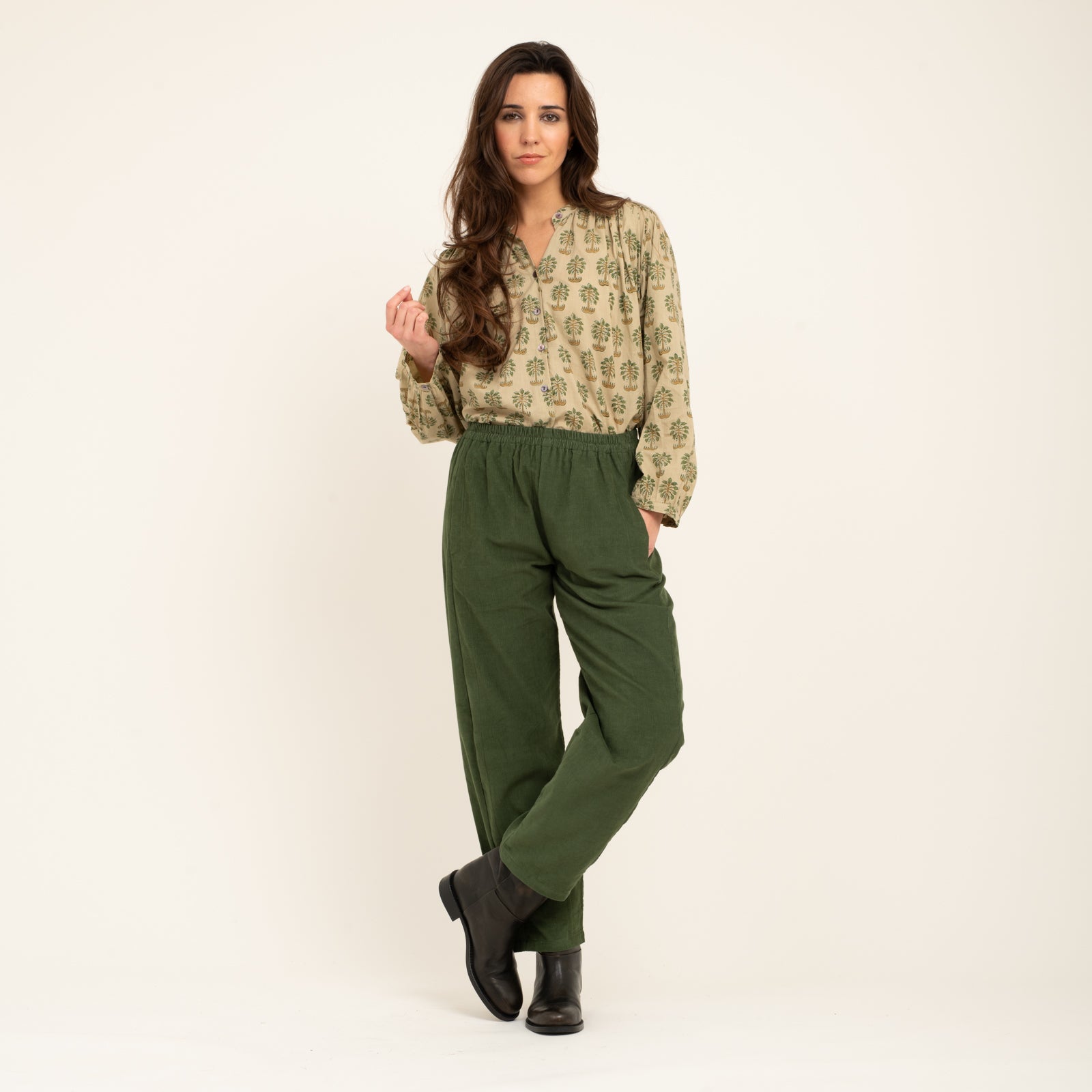 Sarah Trousers Velvet 100% Coton - Green GREEN
