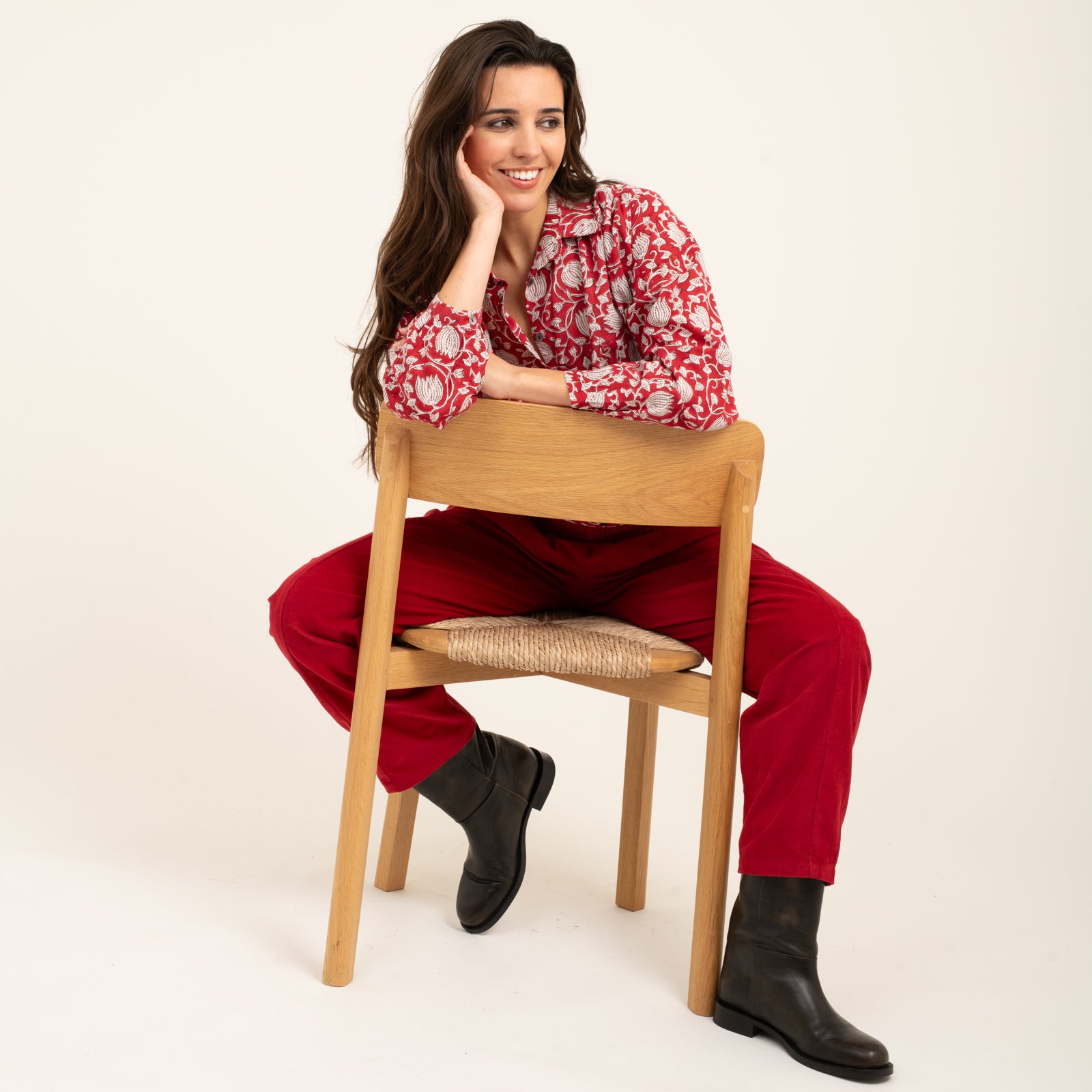 Sarah Trousers Velvet 100% Coton - Red RED