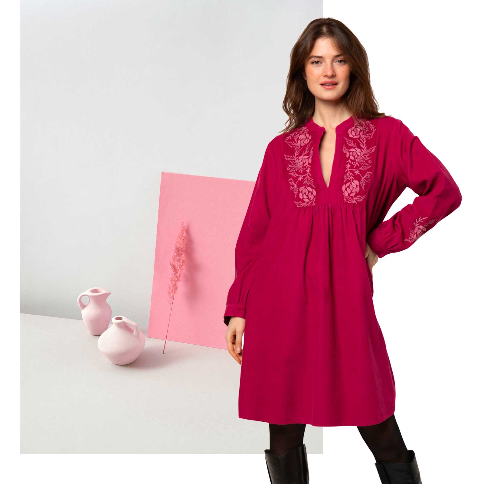 Robe Tina velours 100 Coton Pink