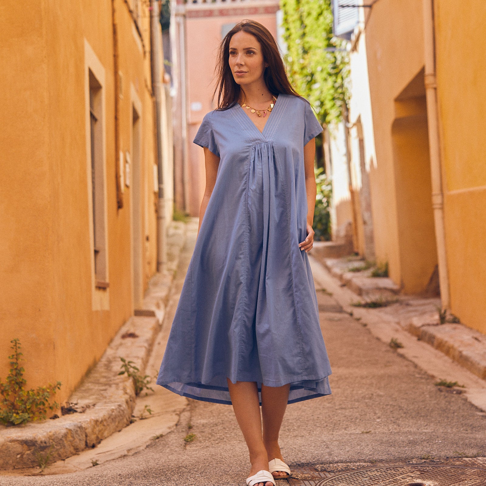 Iris Long Dress S.c 100% Coton - Blue BLUE