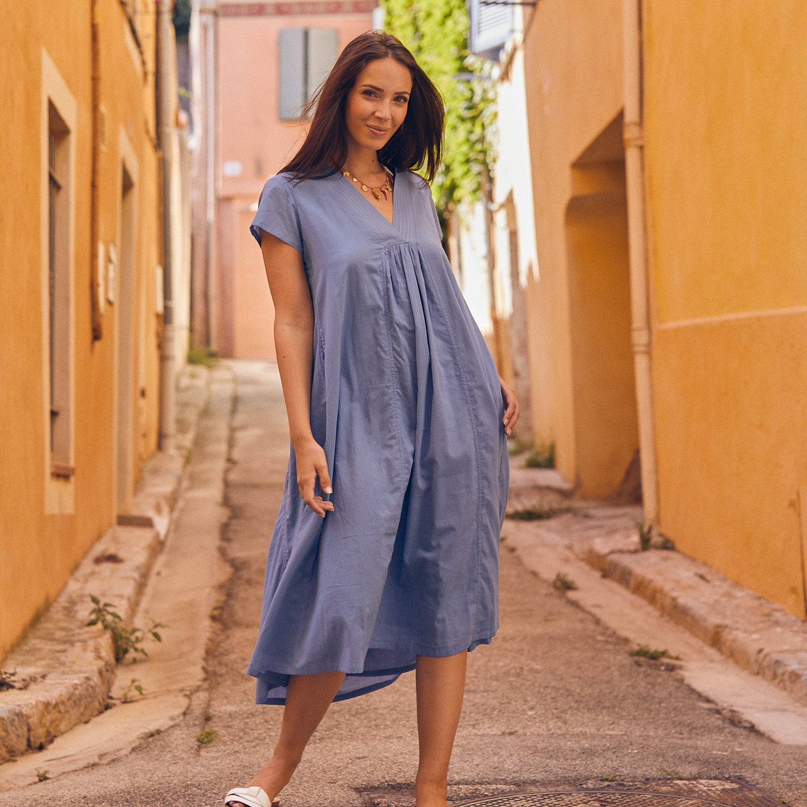 Iris Long Dress S.c 100% Coton - Blue BLUE