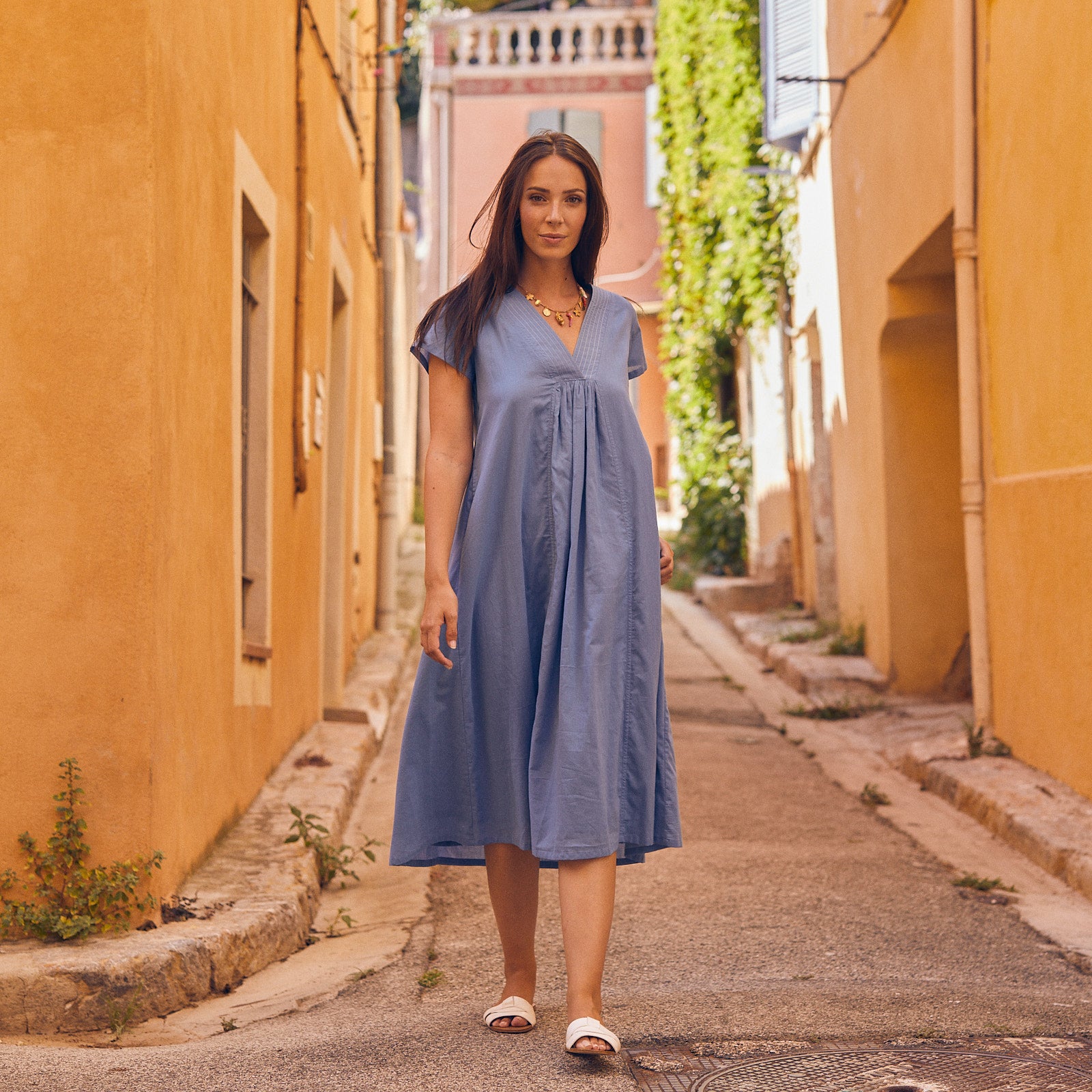 Iris Long Dress S.c 100% Coton - Blue BLUE