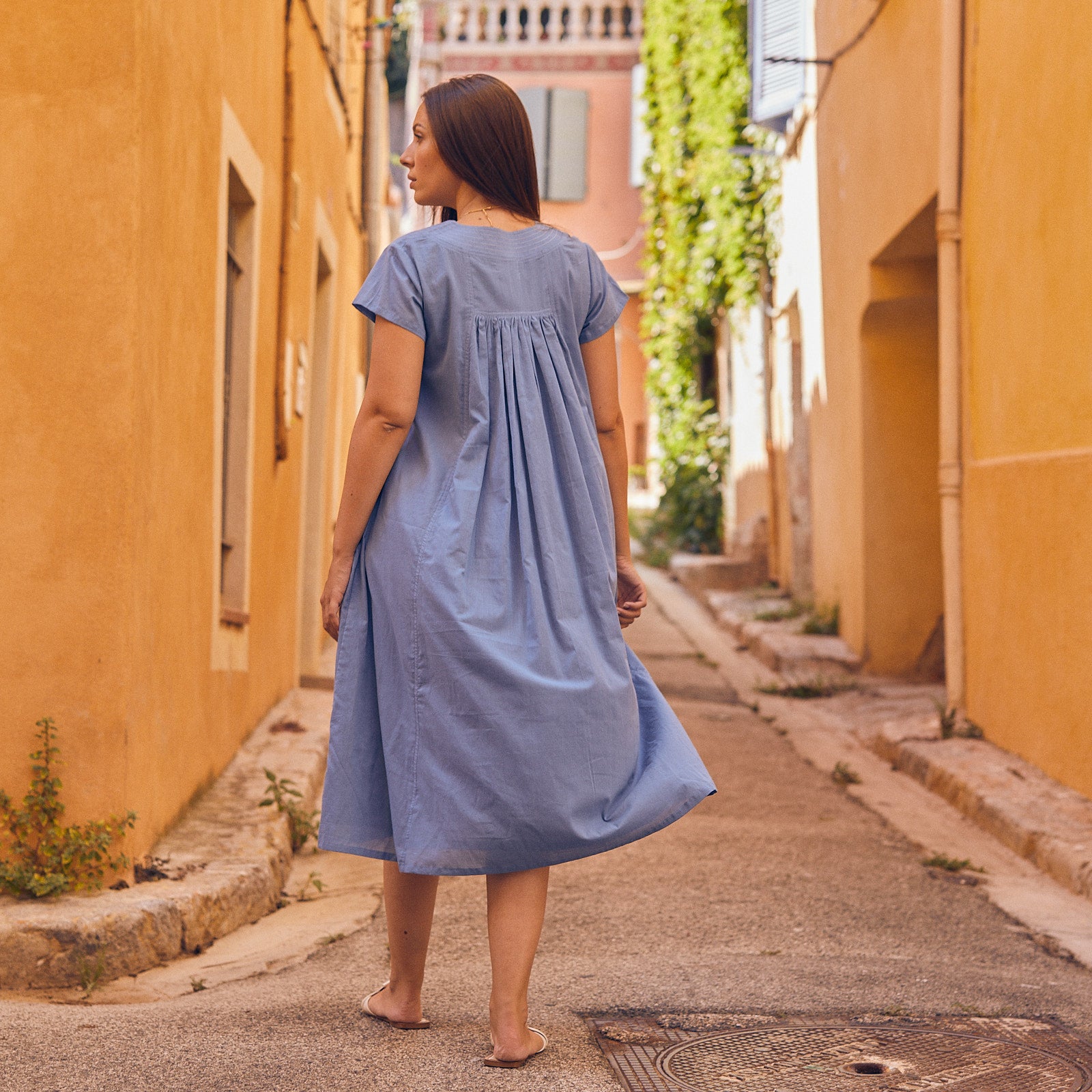Iris Long Dress S.c 100% Coton - Blue BLUE
