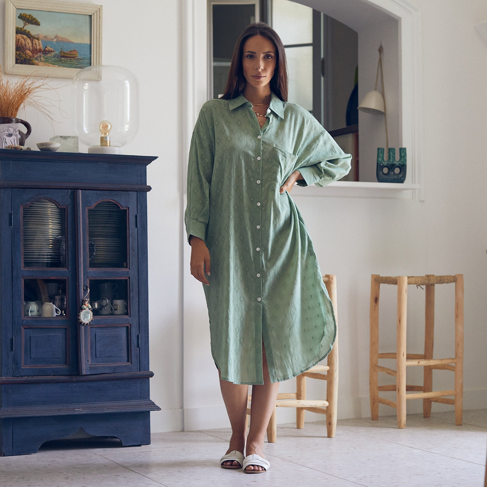 Anna Dress S.color Cotton - Green GREEN