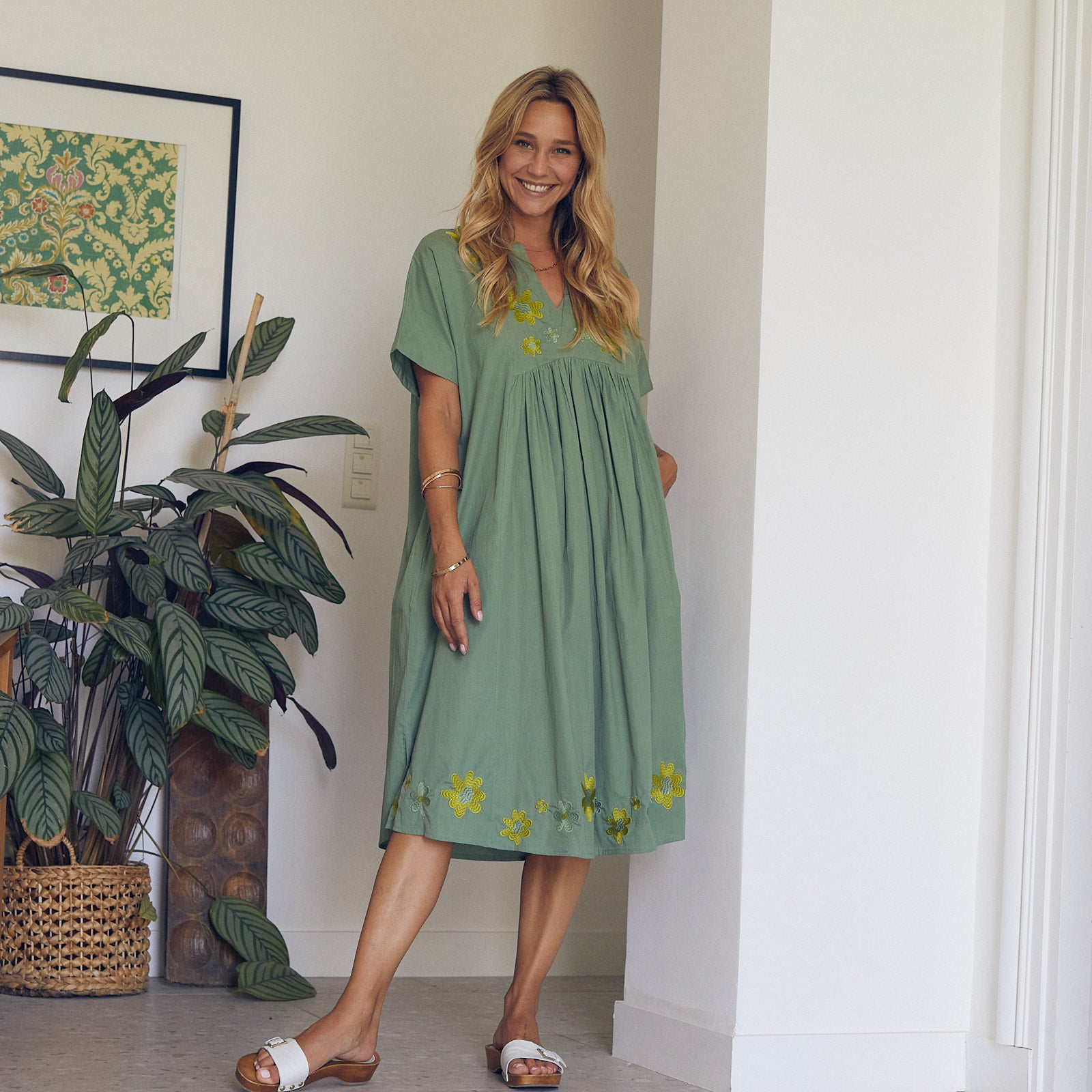 Nuala Dress Embroidery 100% Coton - Green GREEN