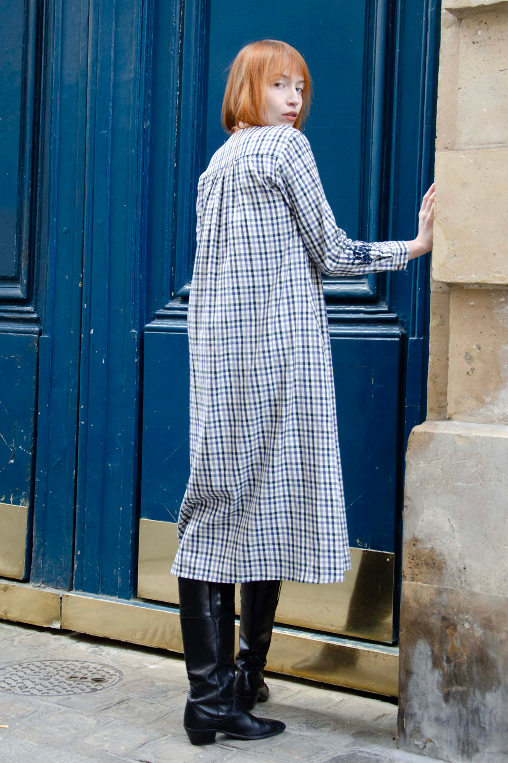 Flora Dress 100% Coton - Black Blue BLACK BLUE