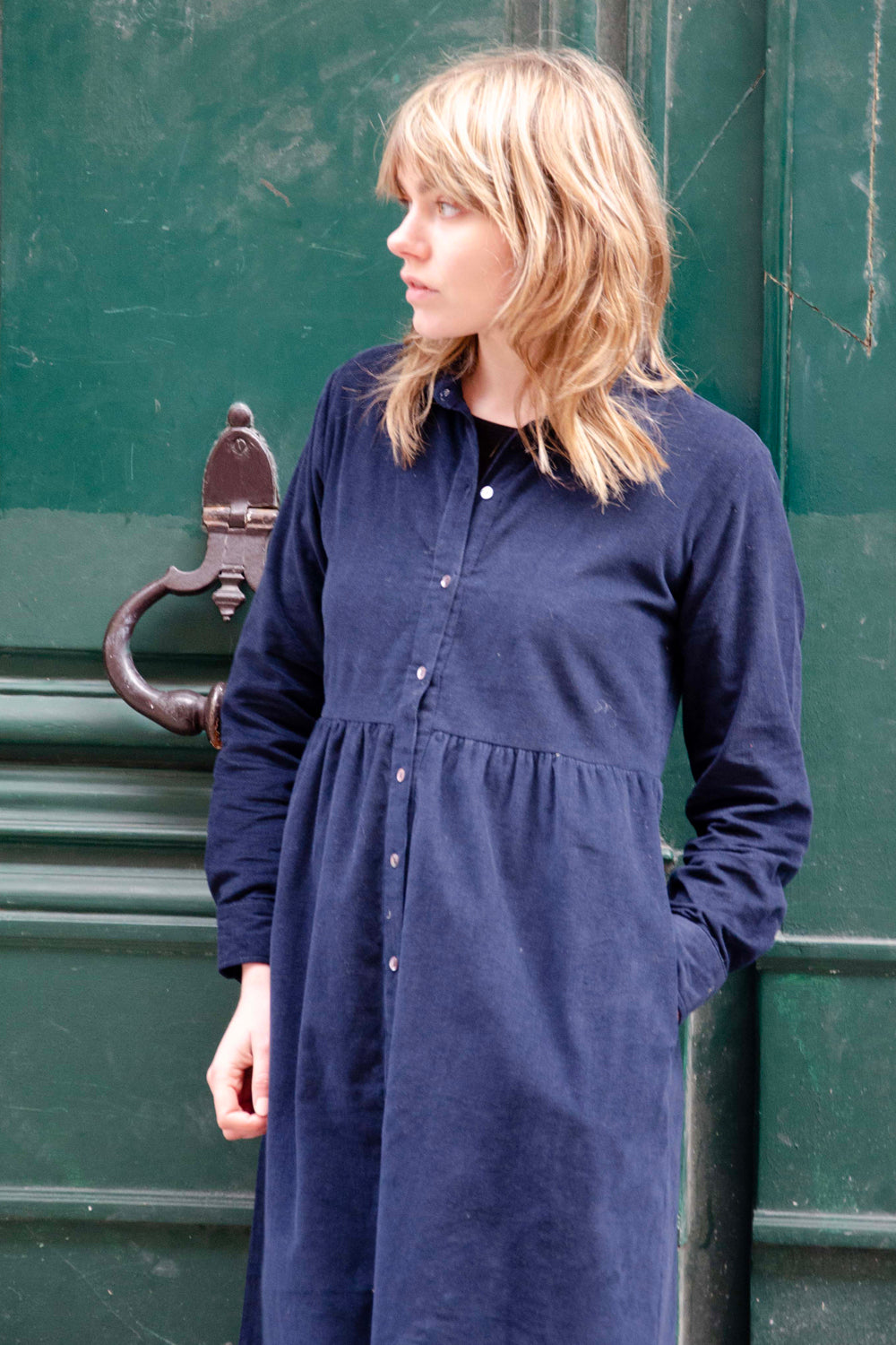 Paulette Dress Velvet 100% Coton - Blue BLUE
