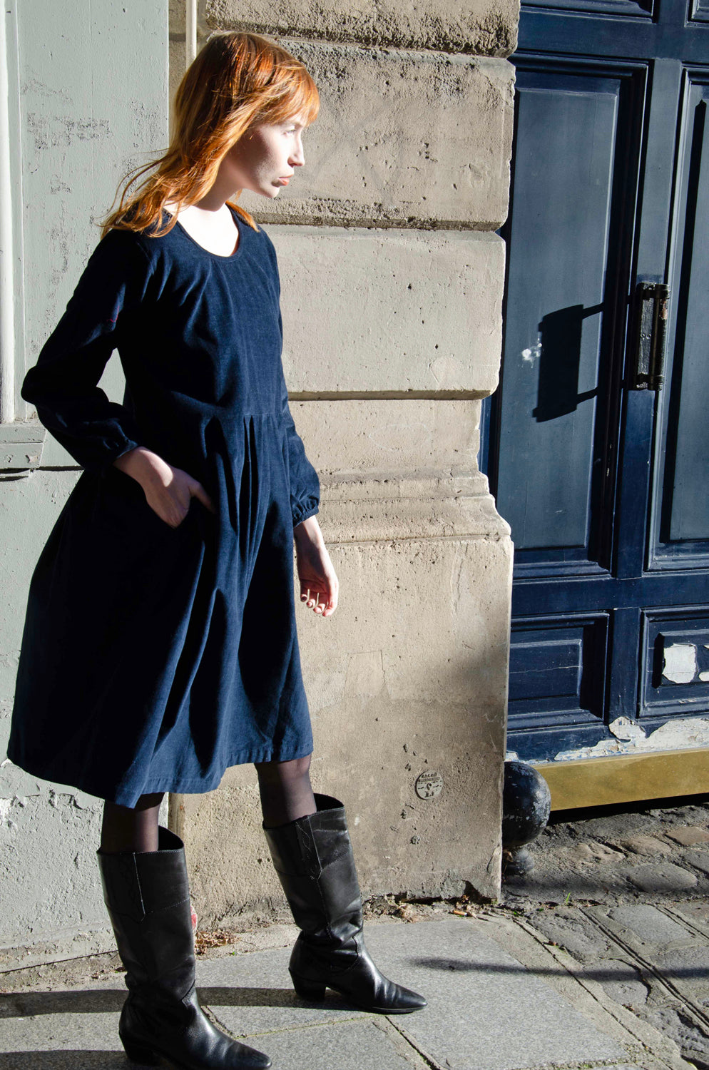 Carole Dress Velvet 100% Coton - Blue BLUE