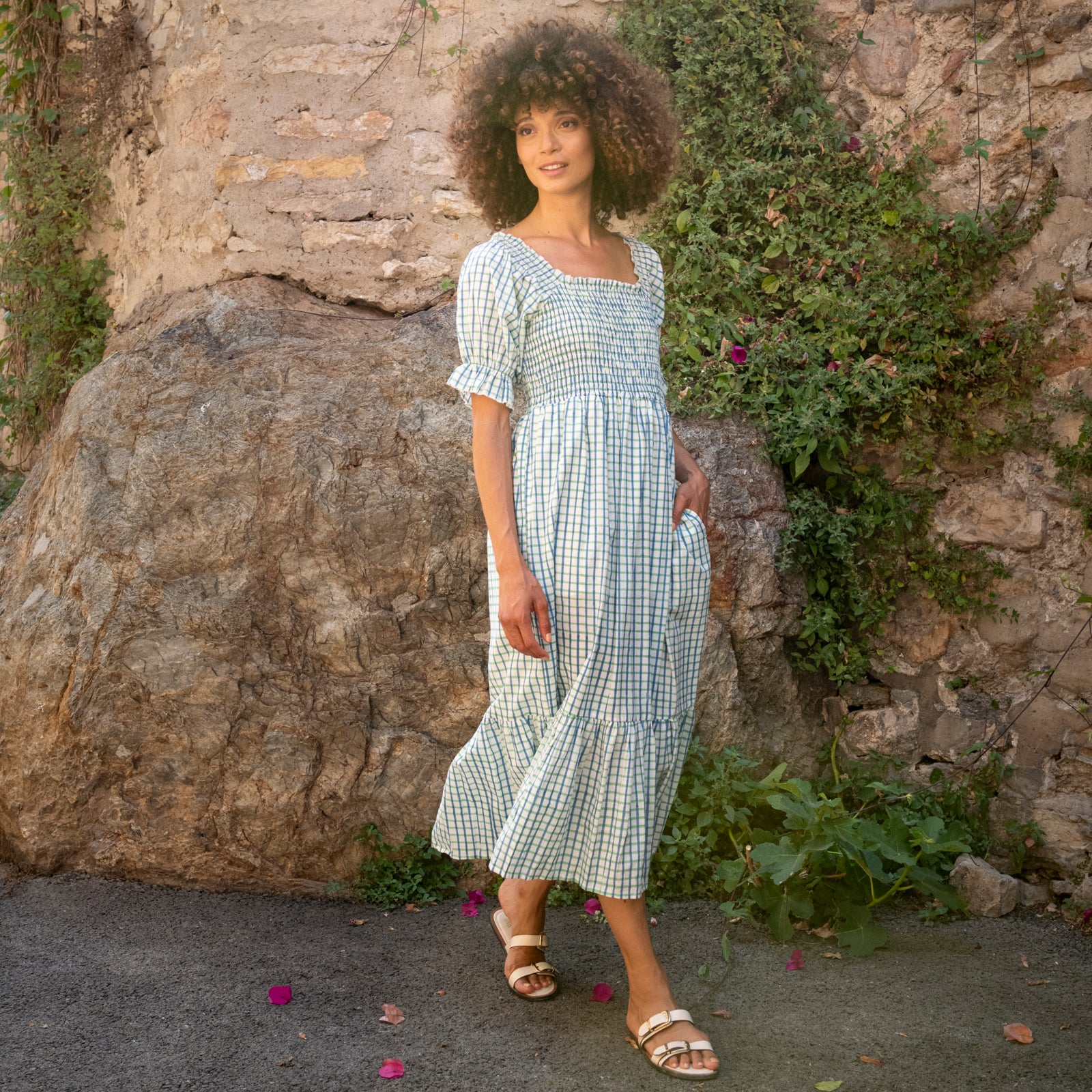 Giulia Dress Croisette 100% Organic Cotton - Blue Green BLUE GREEN
