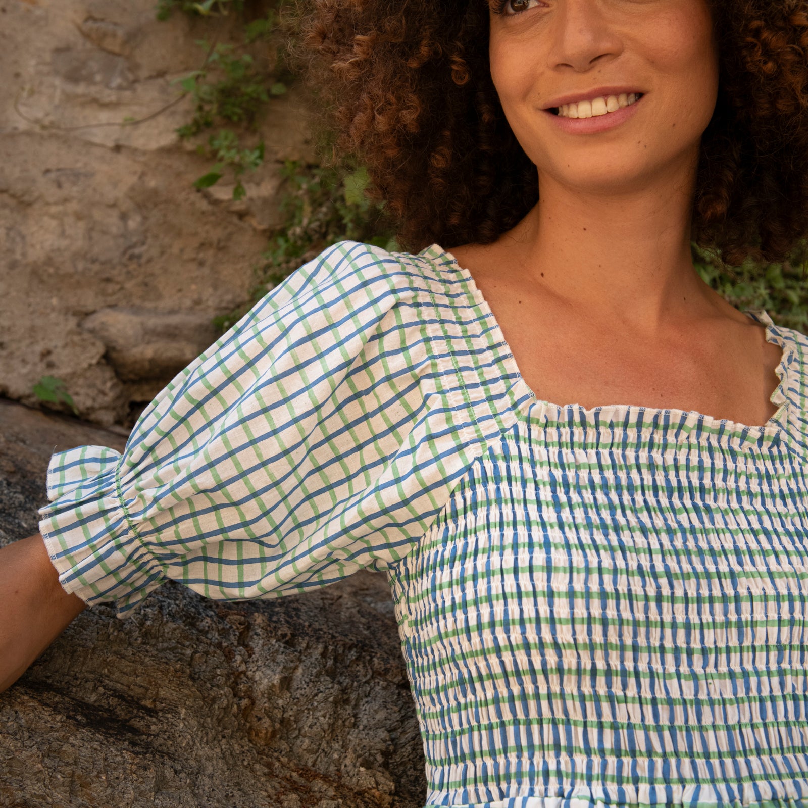Giulia Dress Croisette 100% Organic Cotton - Blue Green BLUE GREEN