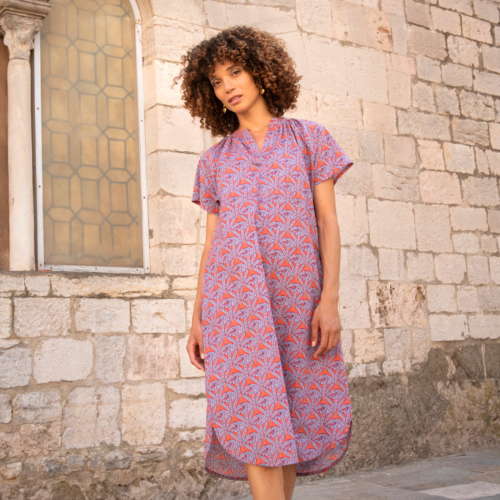 Yaya Dress Palmer 100% Coton - Orange ORANGE