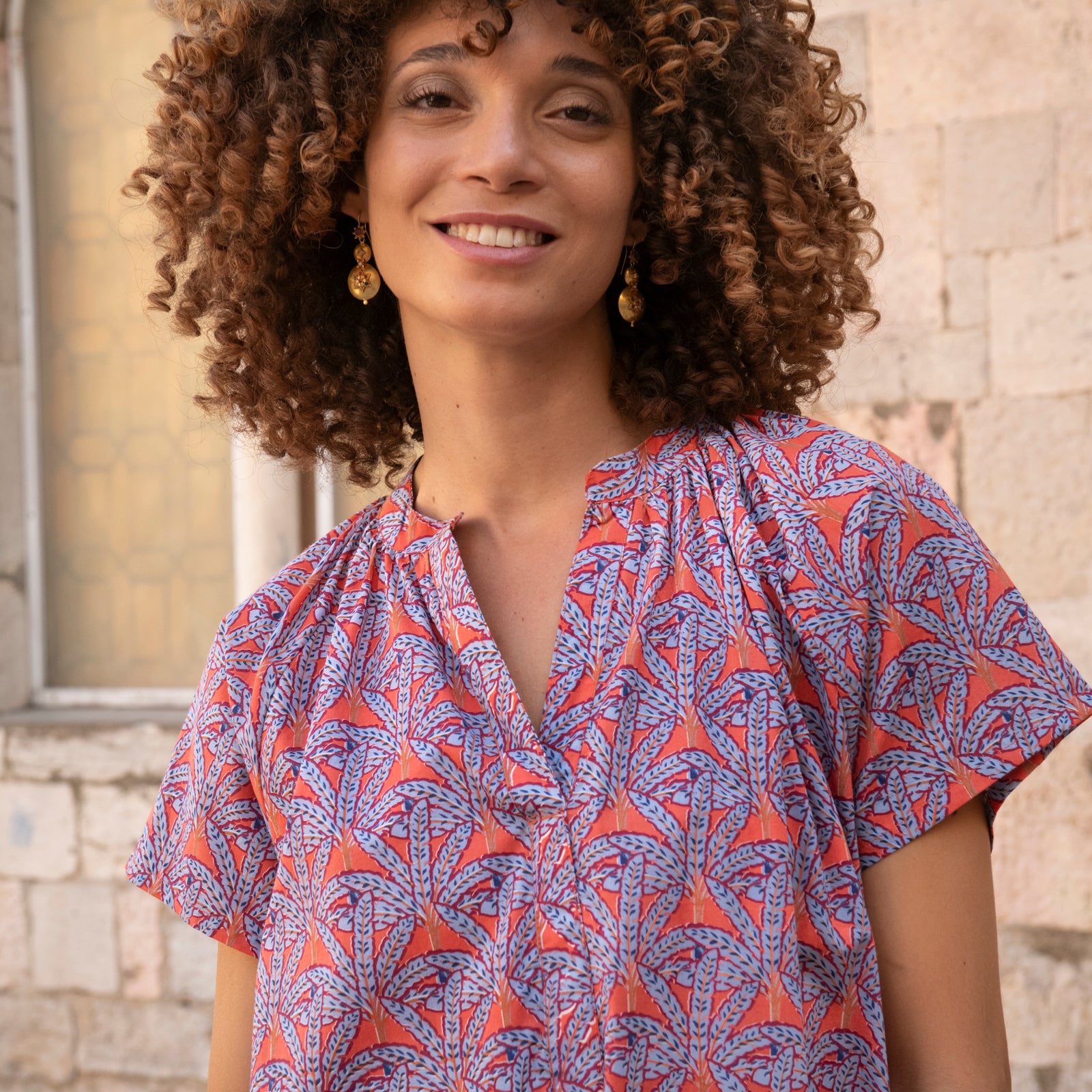 Yaya Dress Palmer 100% Coton - Orange ORANGE