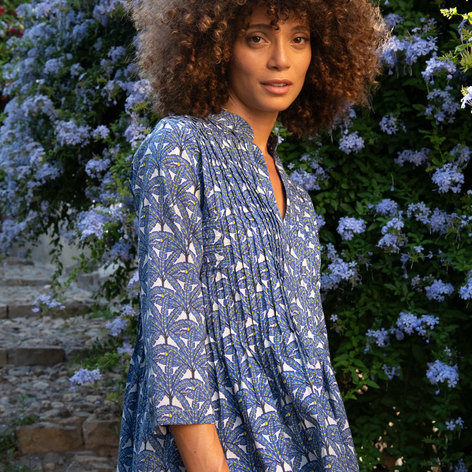 Marie Dress Palmer 100% Coton - Blue BLUE