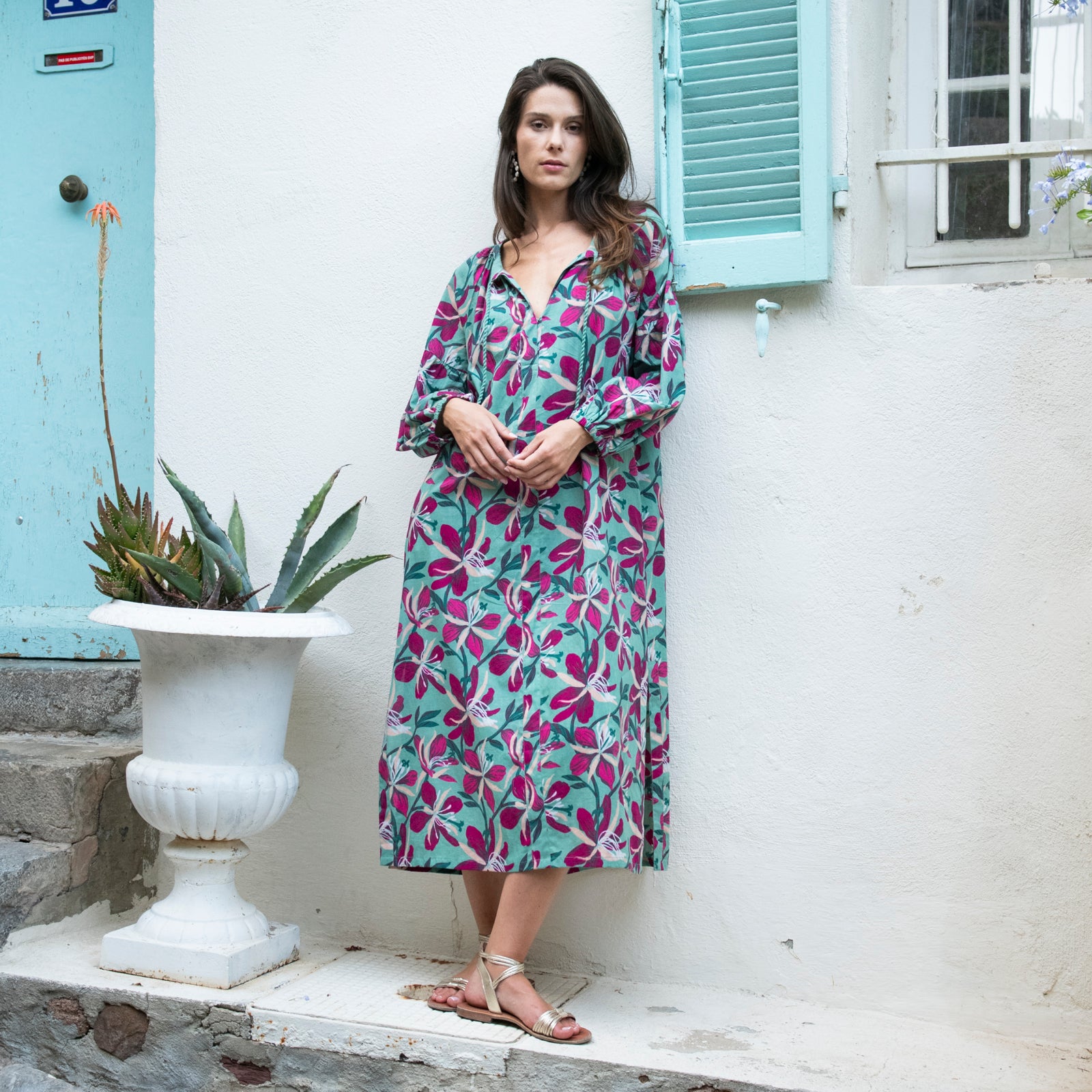 Virginia Dress Myra 100% Coton - Green GREEN