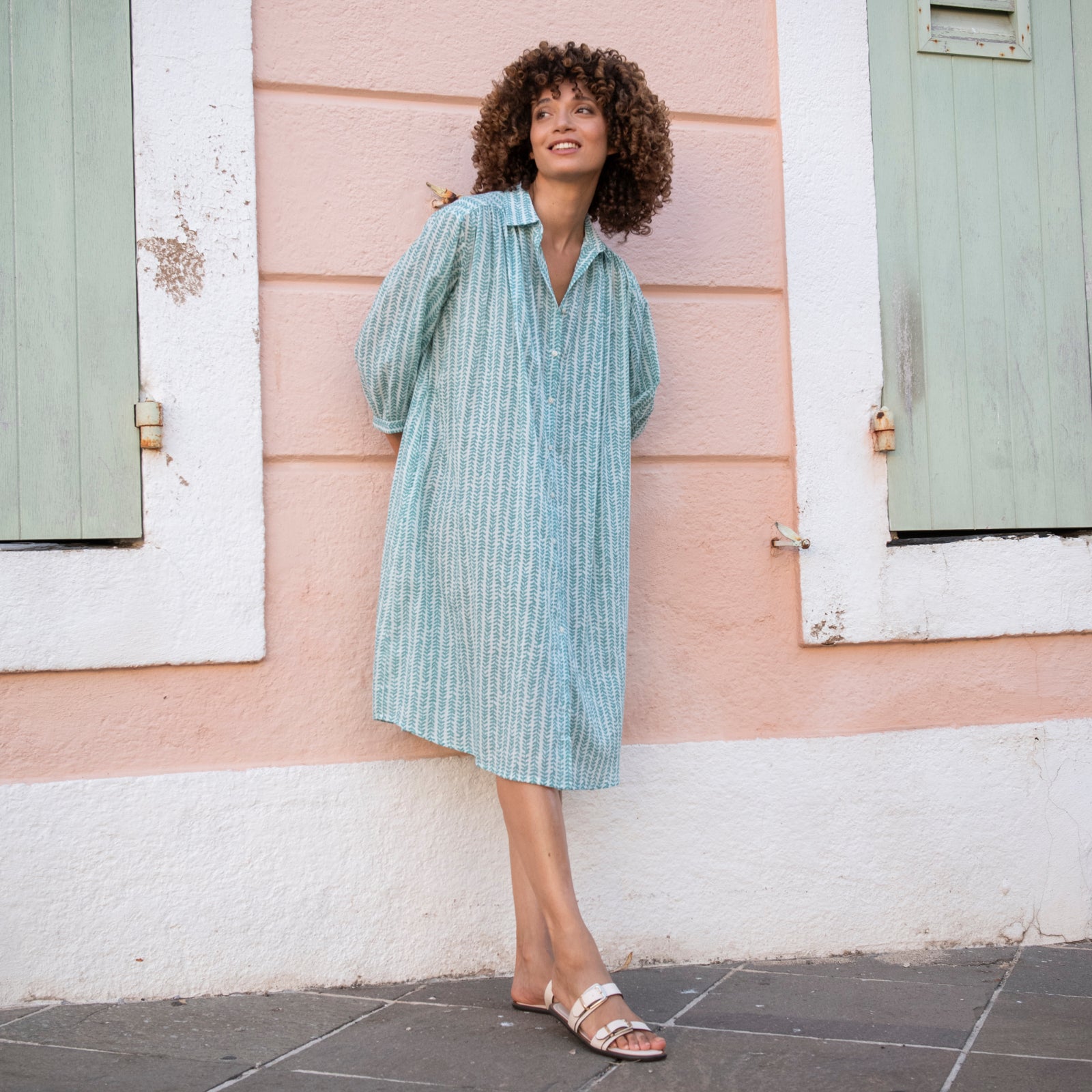 Cerise Dress Bormette 100% Coton - Green GREEN