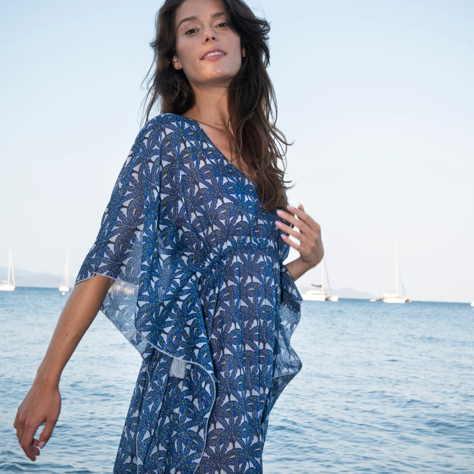 Alix Caftan Palmer 100% Coton - Blue BLUE
