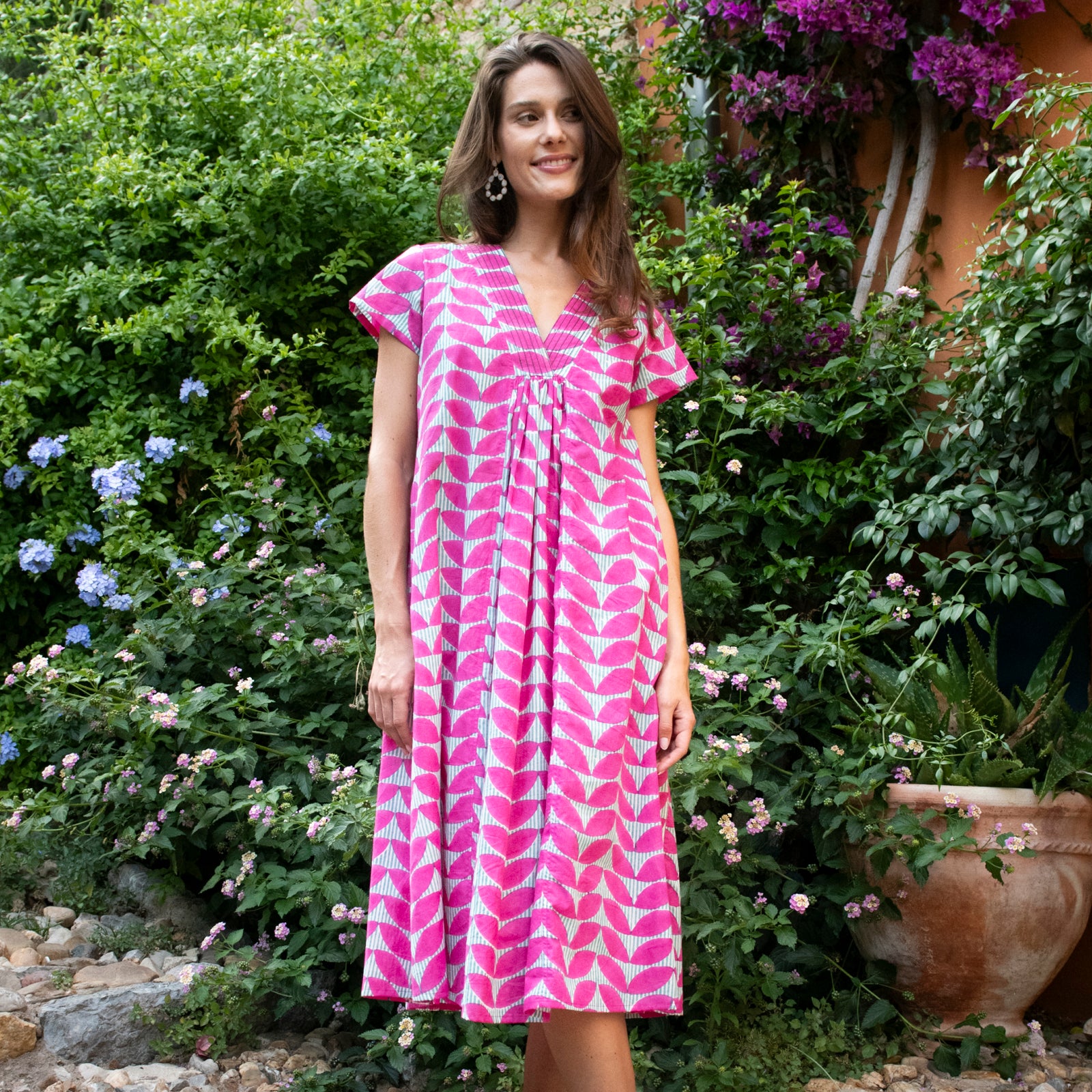 Iris Long Dress Cap Estel 100% Organic Cotton - Pink PINK