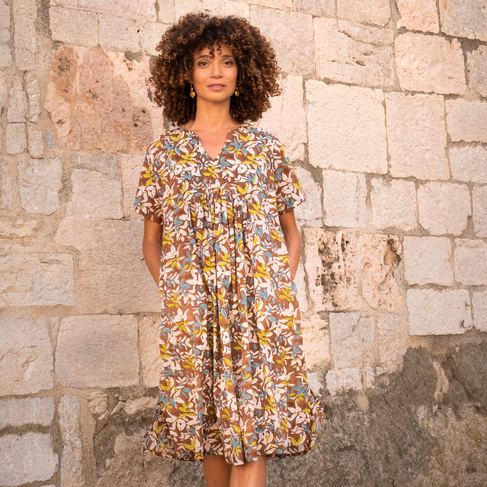 Nuala Dress Figuieres 100% Organic Cotton - Brown BROWN