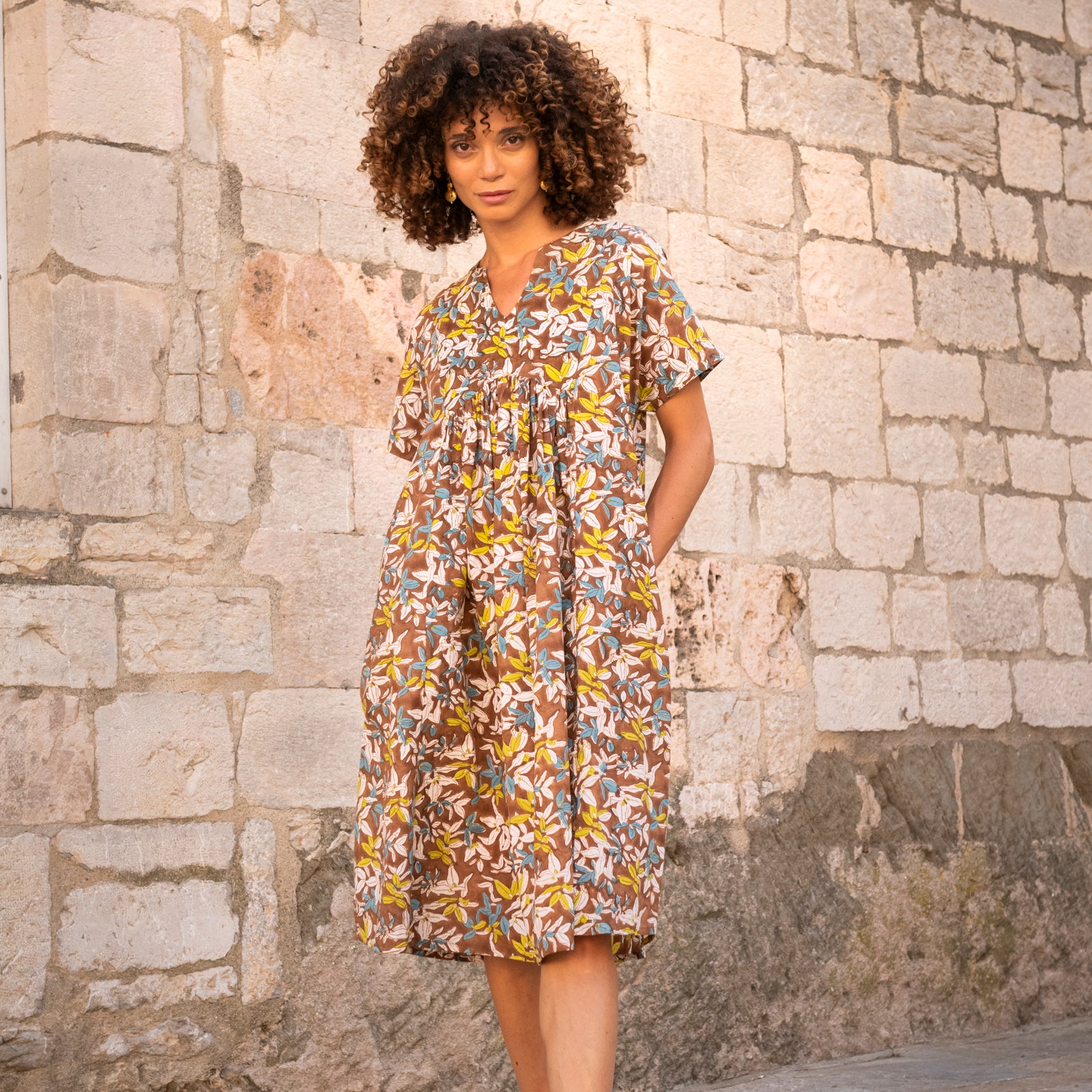 Nuala Dress Figuieres 100% Organic Cotton - Brown BROWN