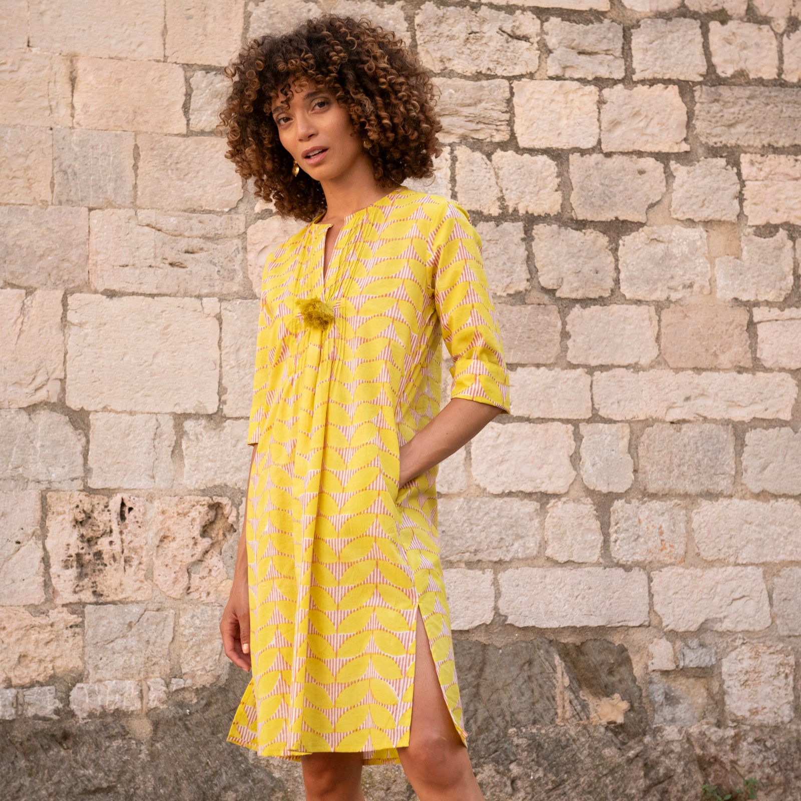 Louisa Dress Cap Estel 100% Organic Cotton - Yellow YELLOW