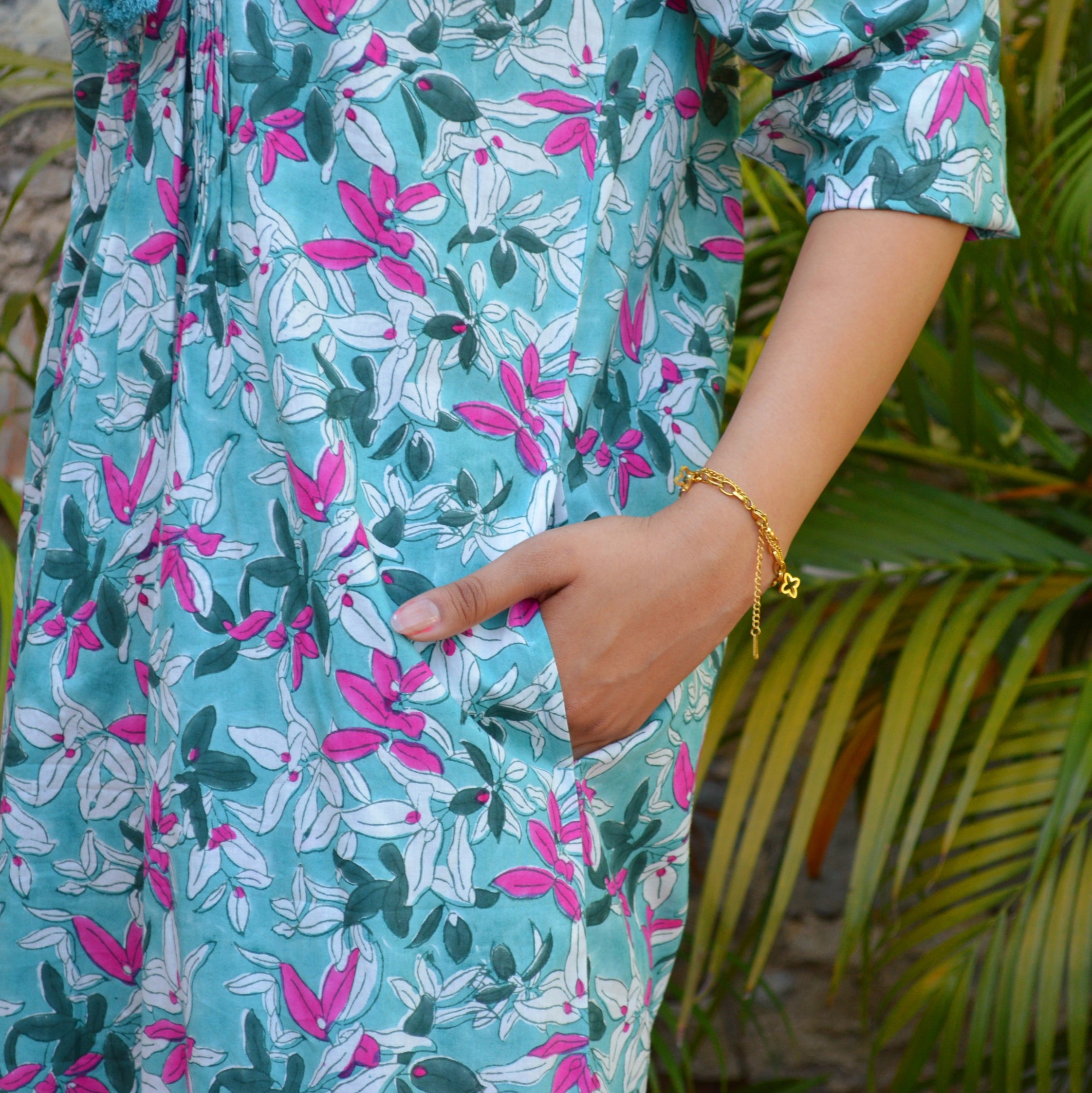 Louisa Long Dress Figuieres 100% Organic Cotton - Green GREEN