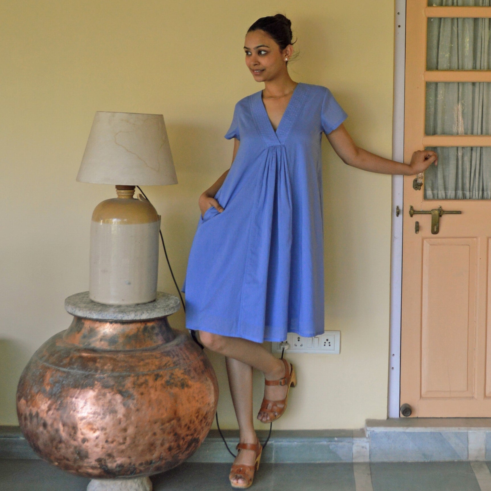 Iris V-neck Dress S.color 100% Coton - Lilac LILAC