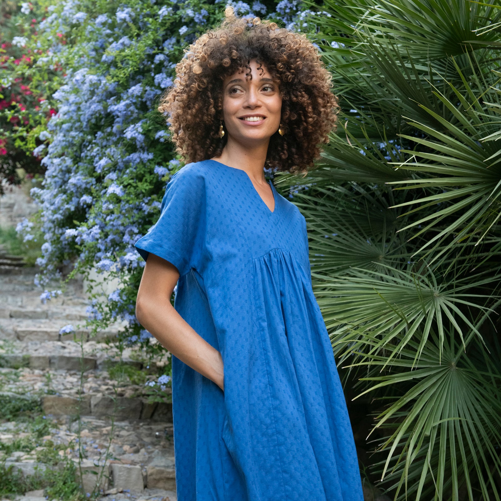 Nualita Dress S.color 100% Coton - Blue BLUE