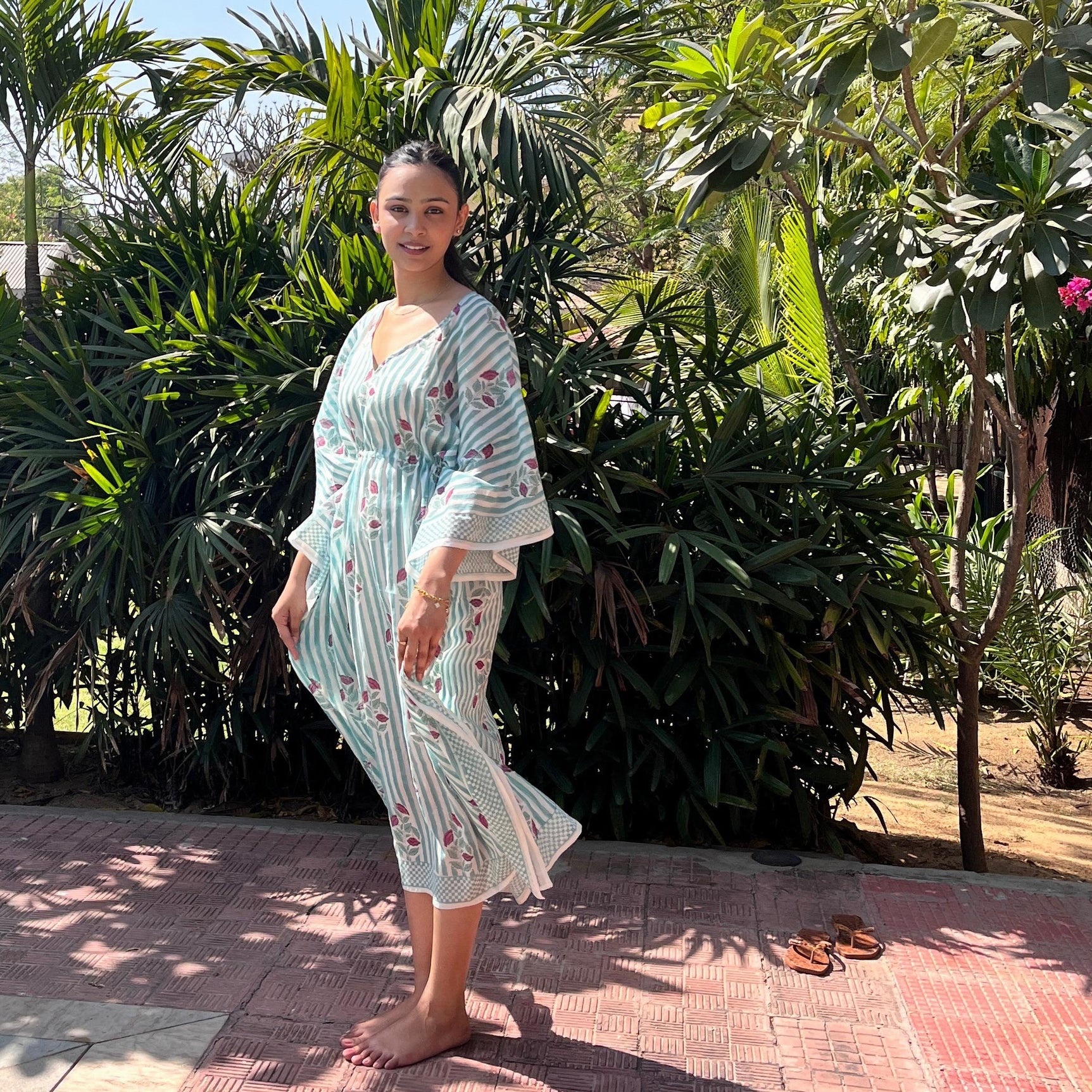 Long Caftan Beaulieu 100% Organic Cotton - Green GREEN