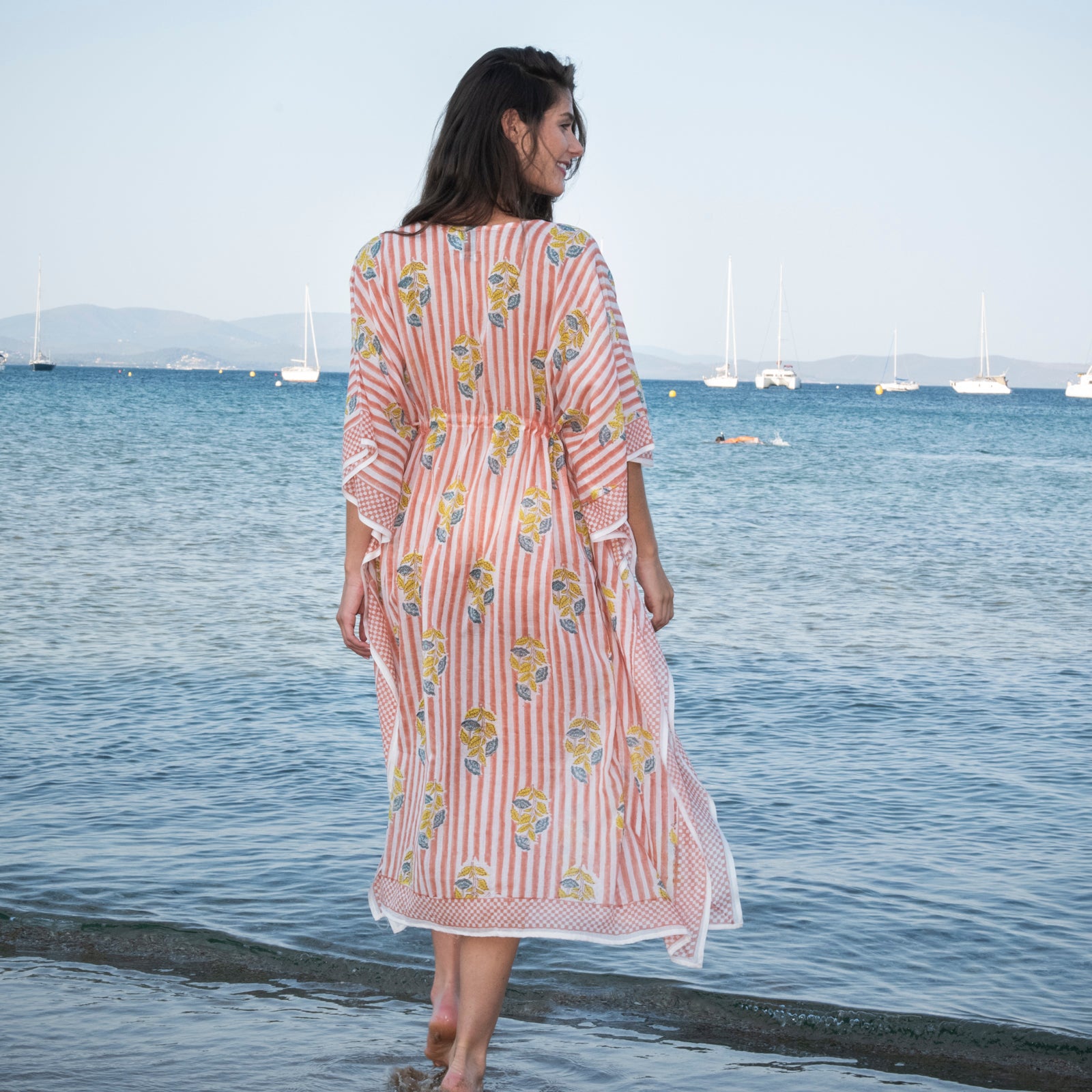 Long Caftan Beaulieu 100% Organic Cotton - Peach PEACH