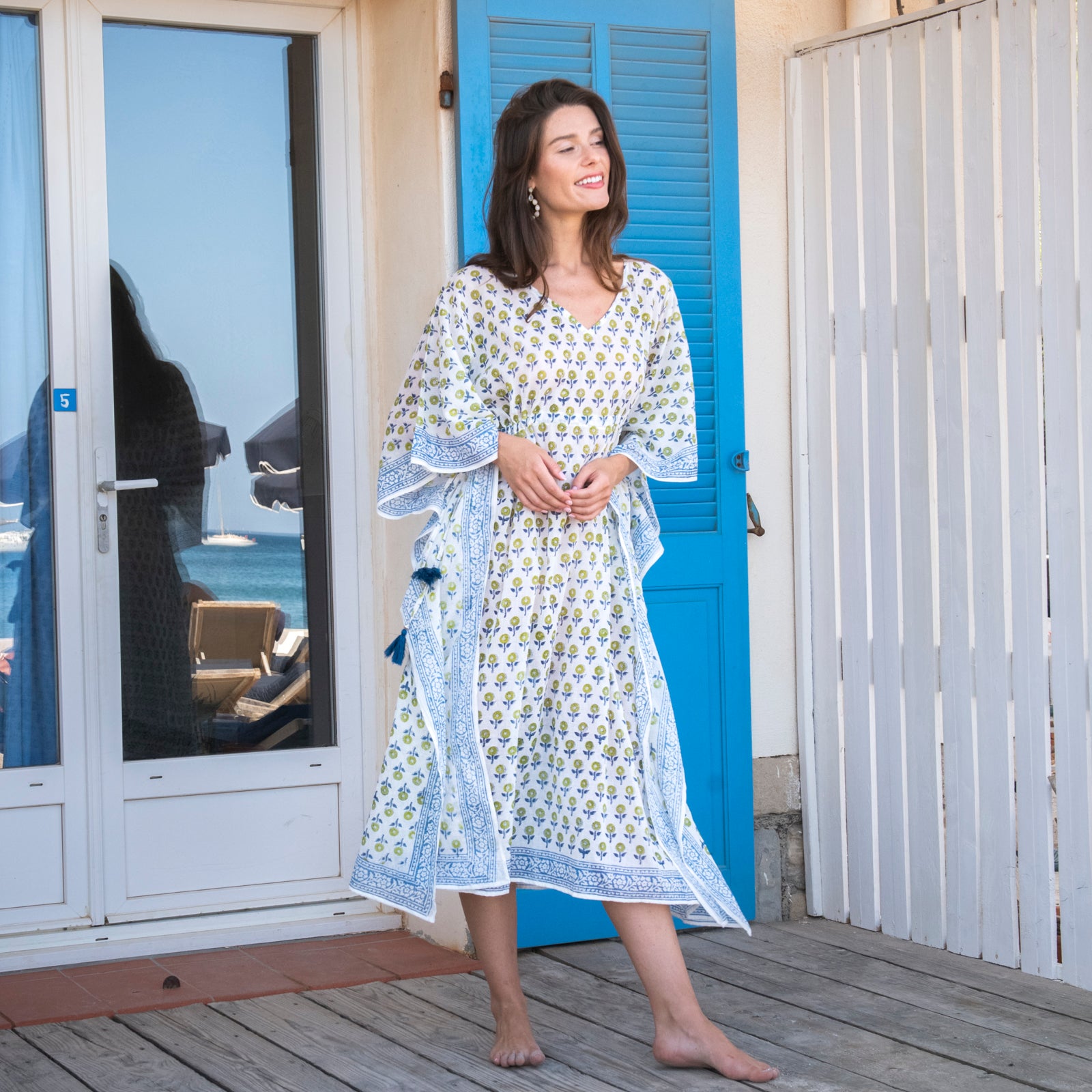 Long Caftan Grace 100% Organic Cotton - Blue BLUE