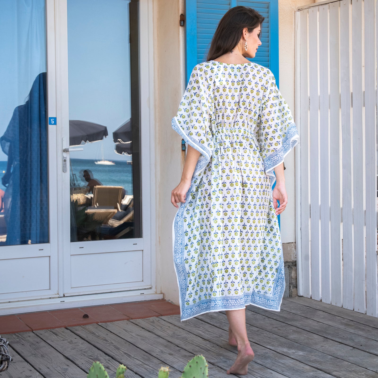 Long Caftan Grace 100% Organic Cotton - Blue BLUE