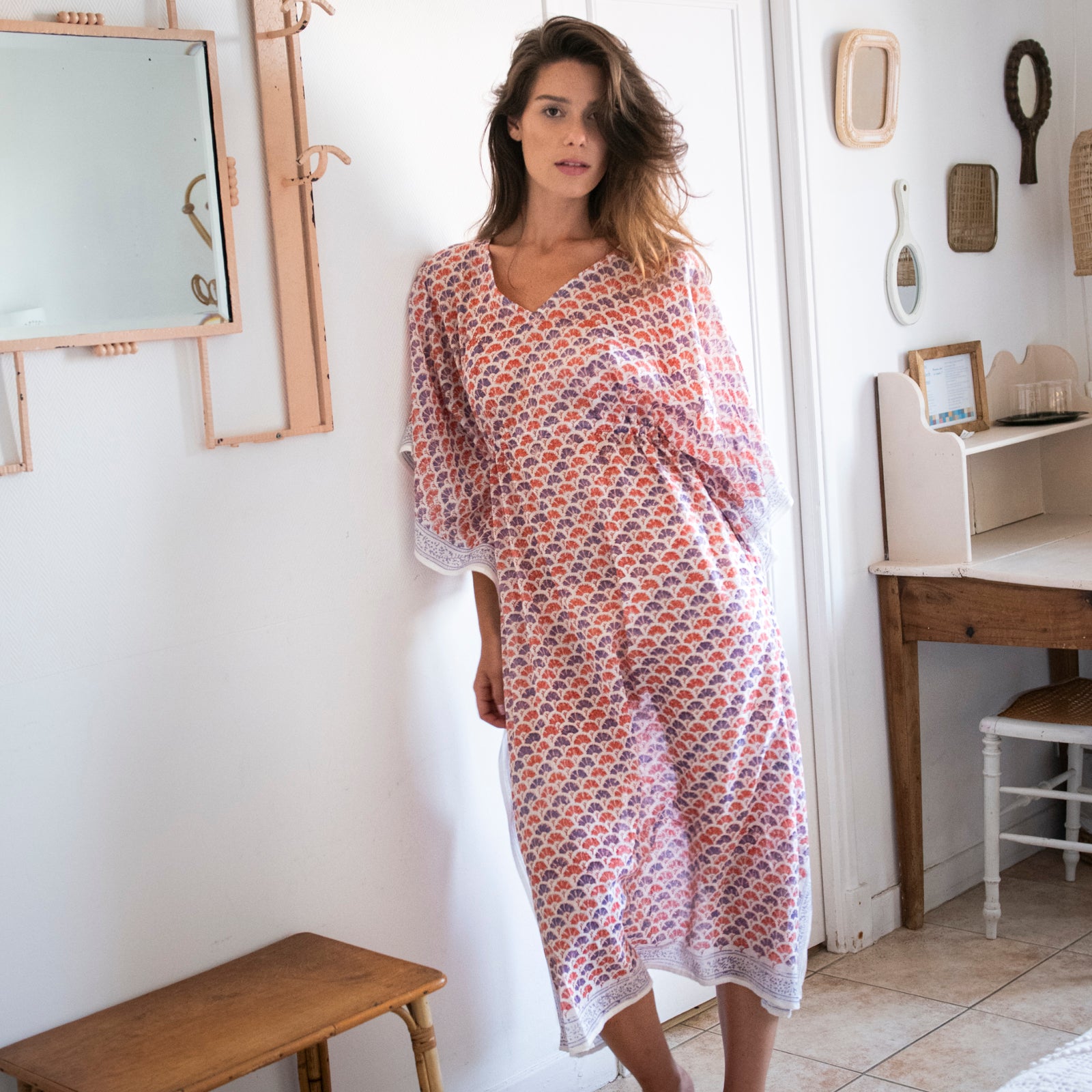 Long Caftan Garrigue 100% Organic Cotton - Lilac Orange LILAC ORANGE