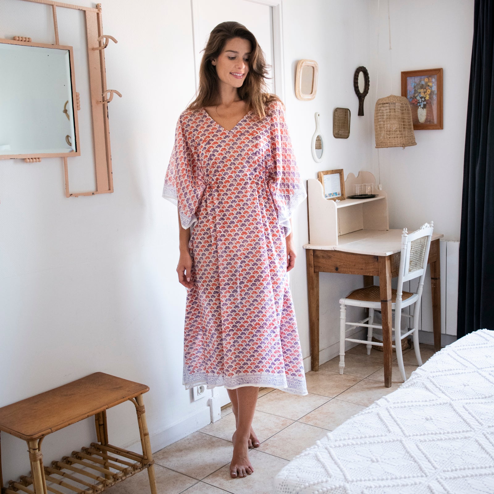 Long Caftan Garrigue 100% Organic Cotton - Lilac Orange LILAC ORANGE