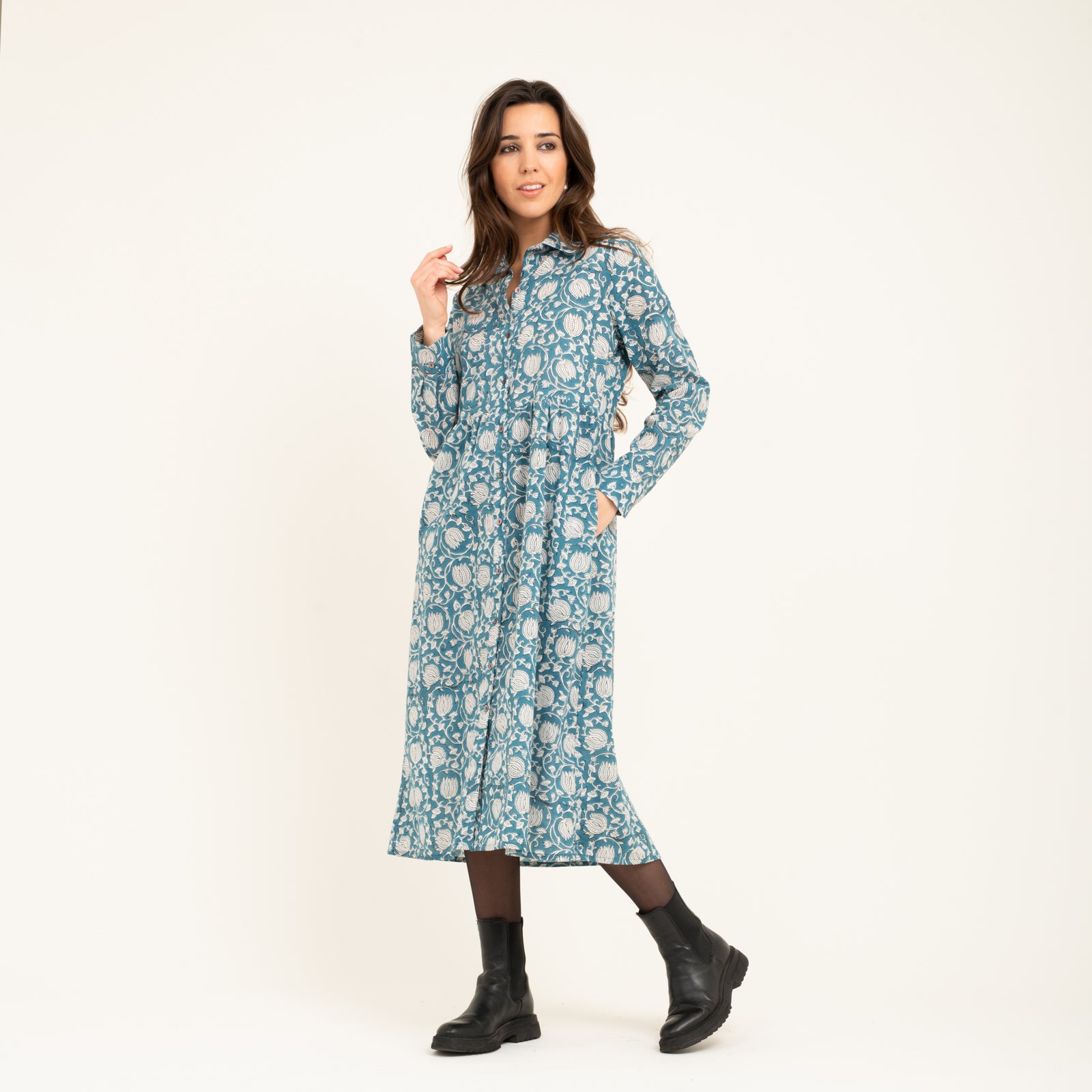 Paulette Dress Pema 100% Organic Cotton - Blue BLUE