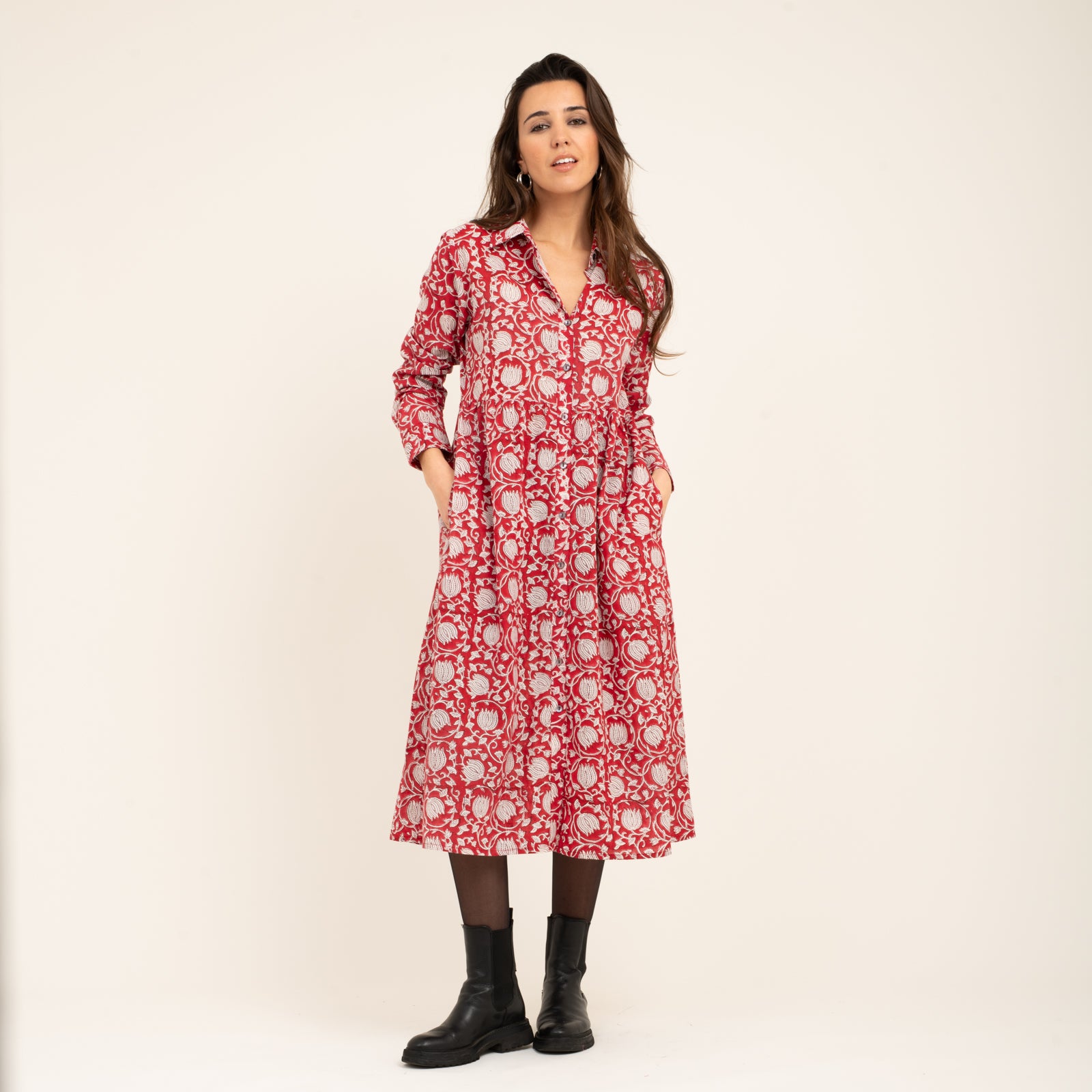 Paulette Dress Pema 100% Organic Cotton - Red RED