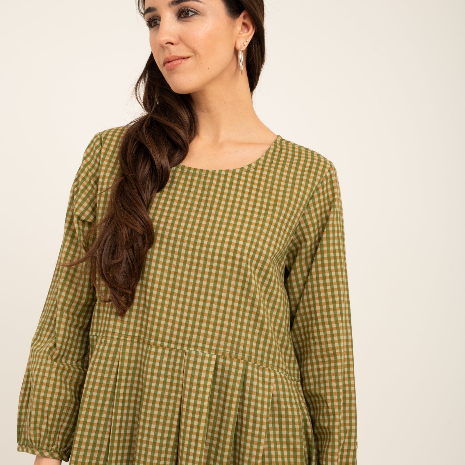 Carole Dress Shandra Jaya 100% Organic Cotton - Kakhi Check KAKHI CHECK