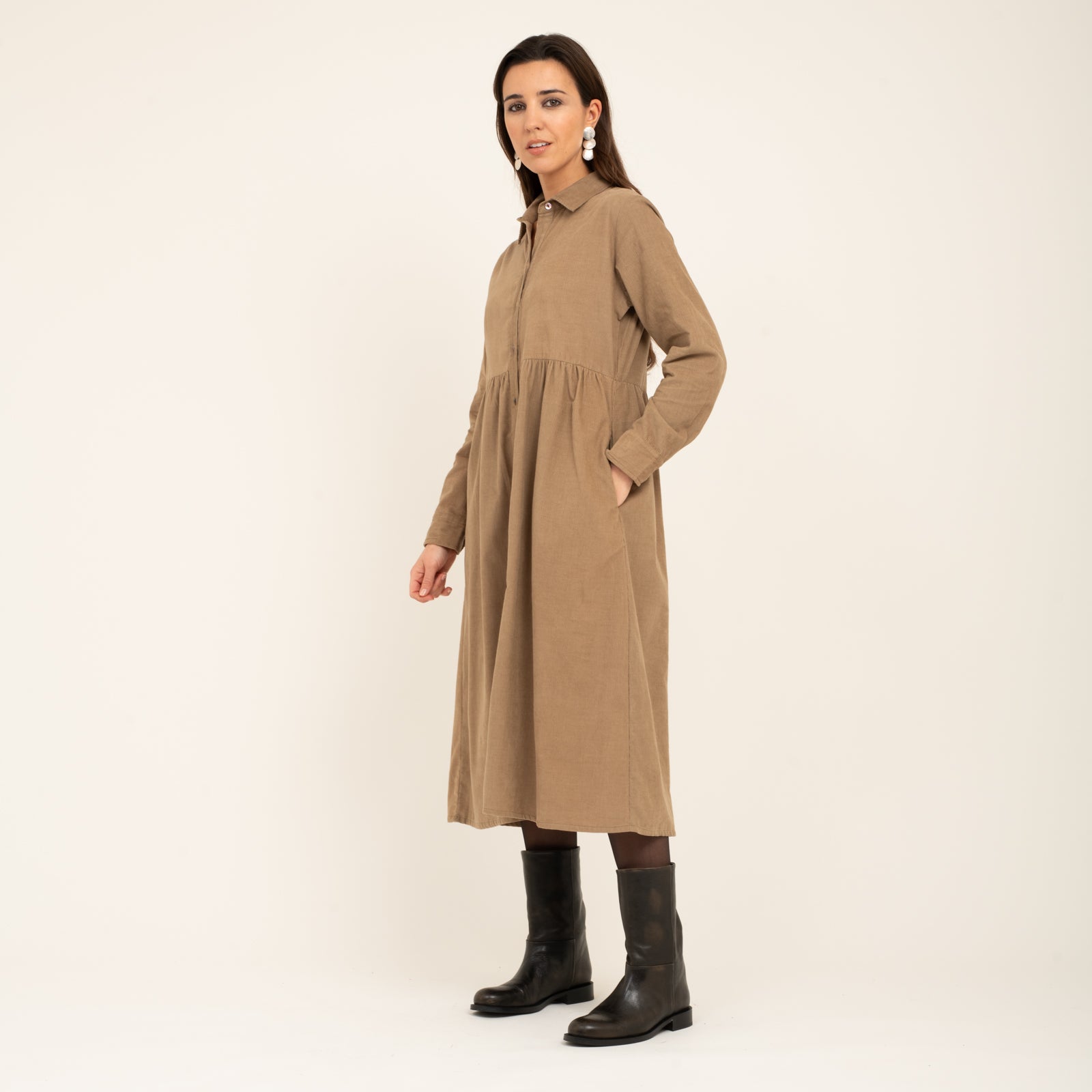 Paulette Dress Velvet 100% Coton - Beige BEIGE