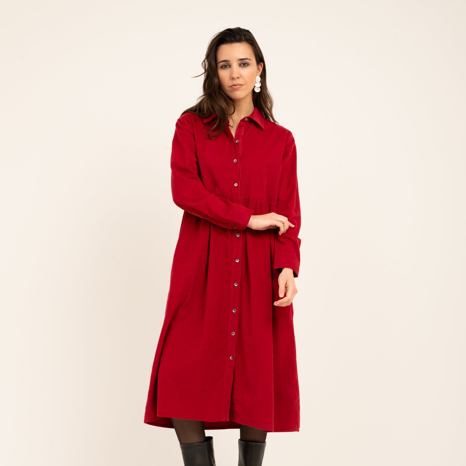 Paulette Dress Velvet 100% Coton - Red RED