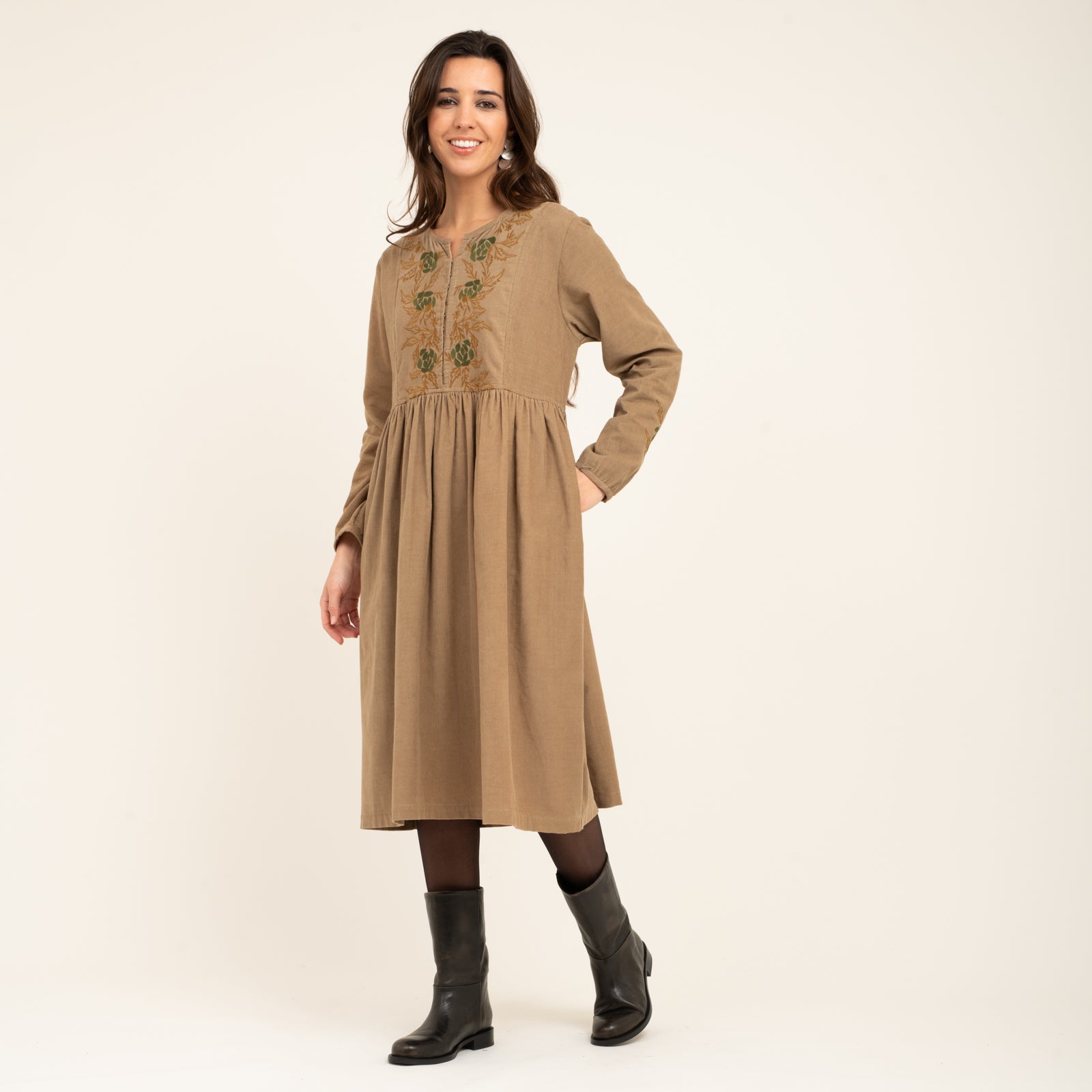 Lucy Dress Velvet 100% Coton - Beige BEIGE