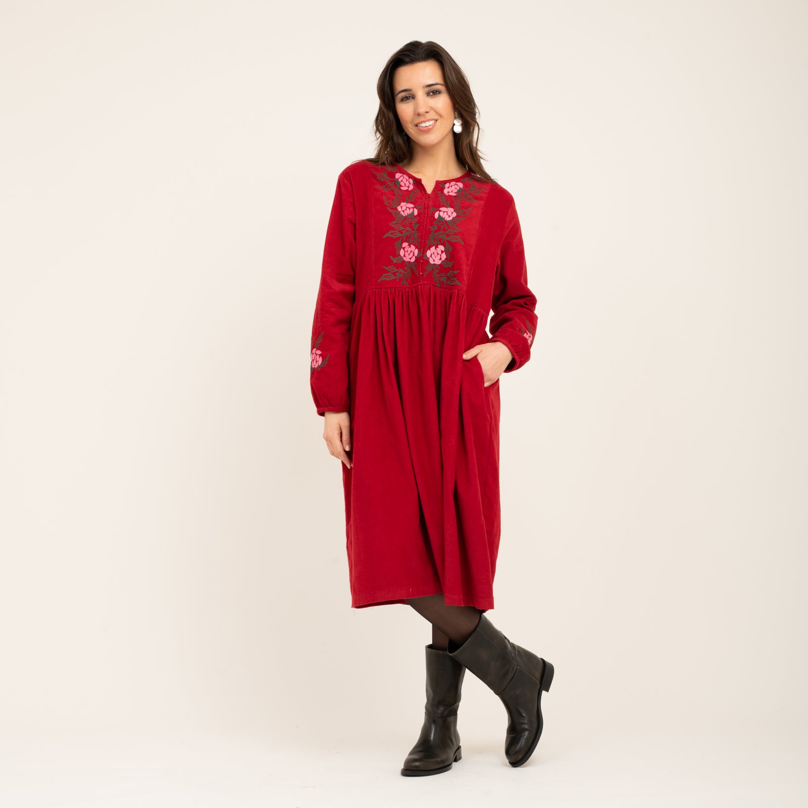 Lucy Dress Velvet 100% Coton - Red RED