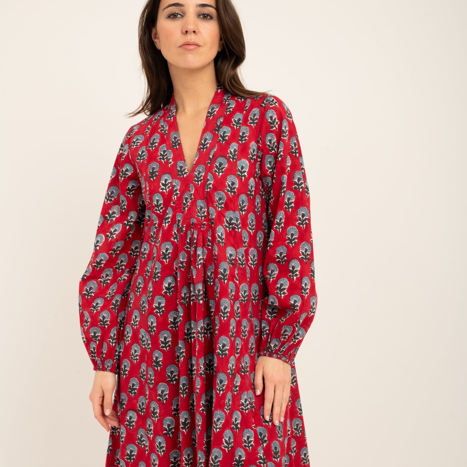 Mia Dress Block Print 100% Organic Cotton - Red RED