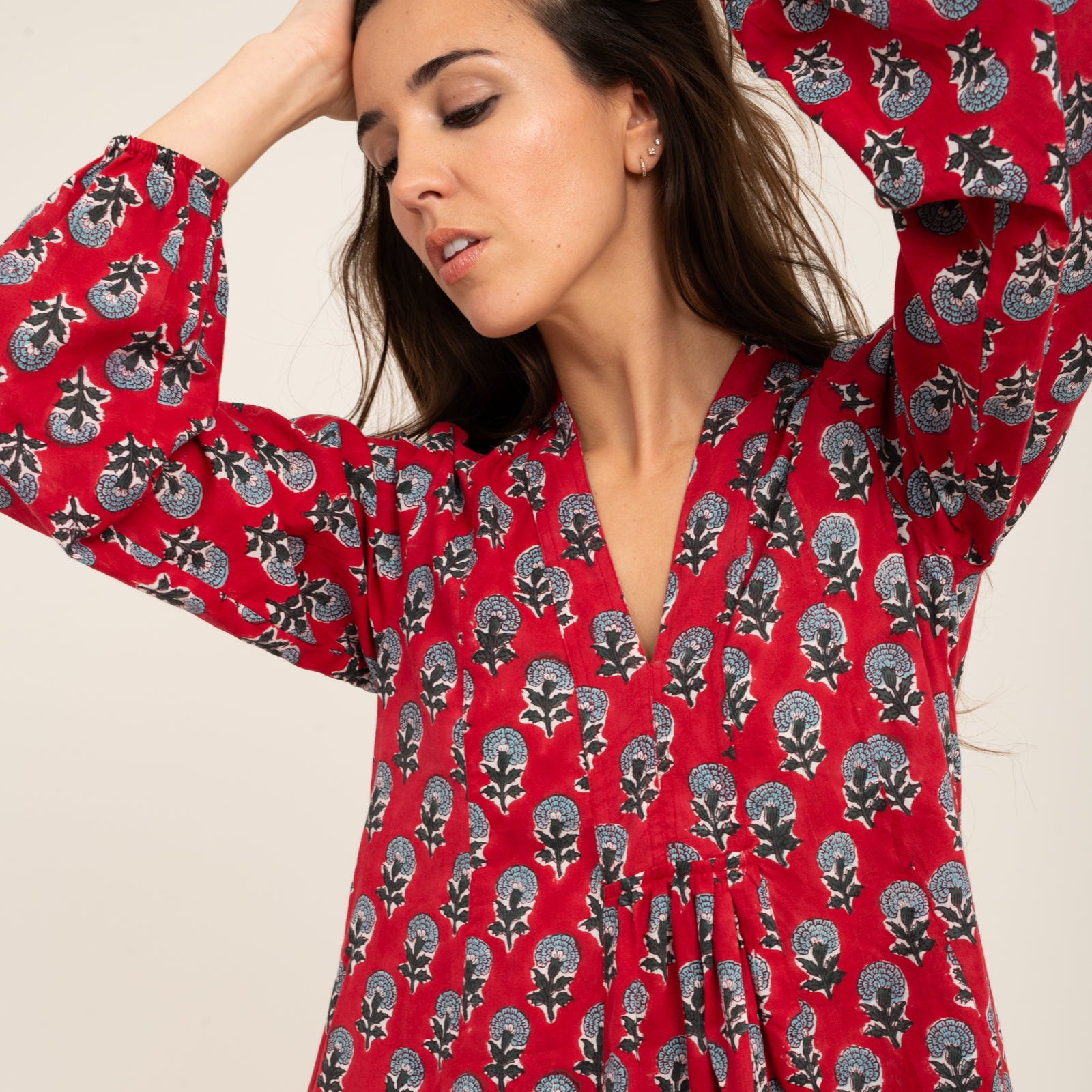 Mia Dress Block Print 100% Organic Cotton - Red RED