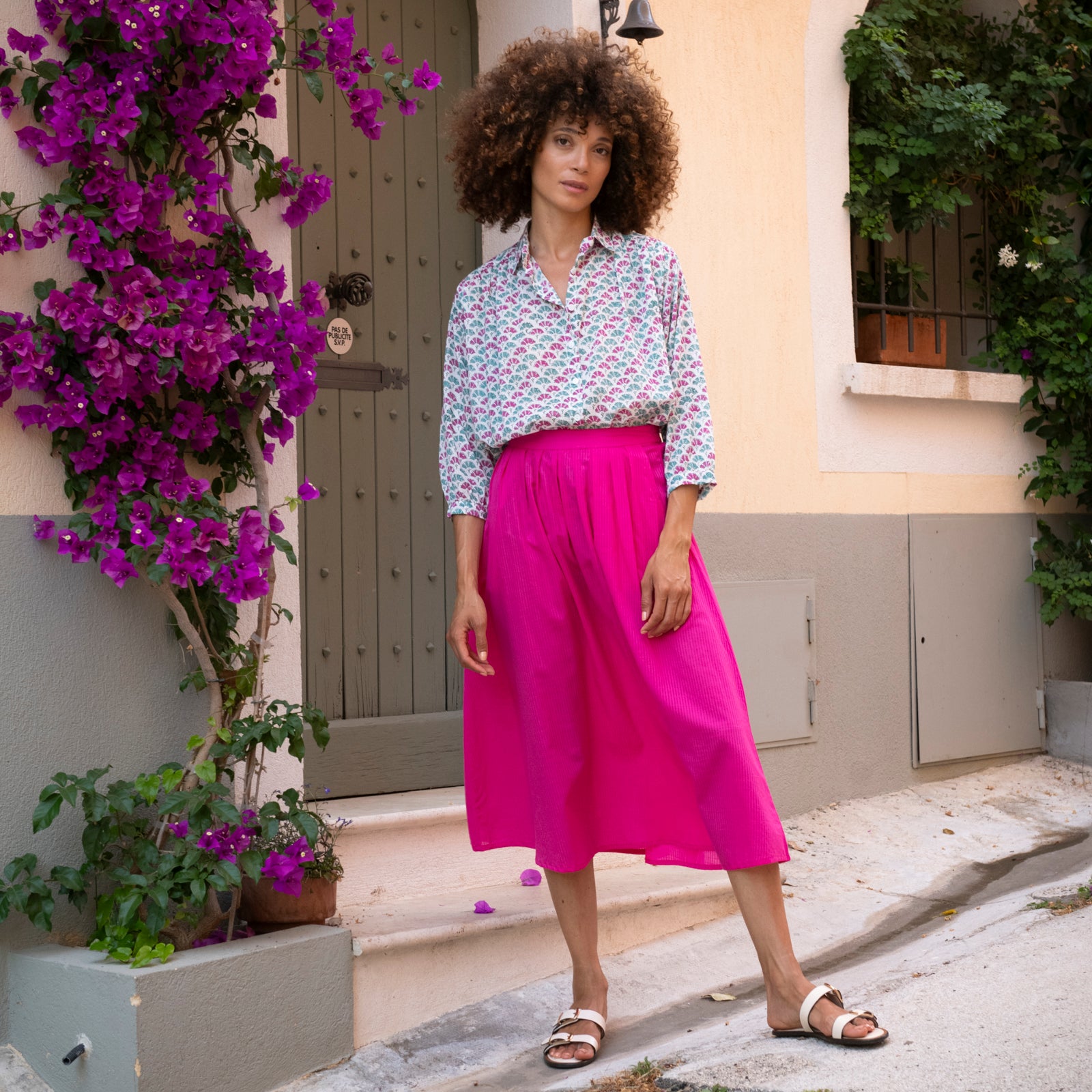 Cerise Shirt Garrigue 100% Organic Cotton - Green Pink GREEN PINK