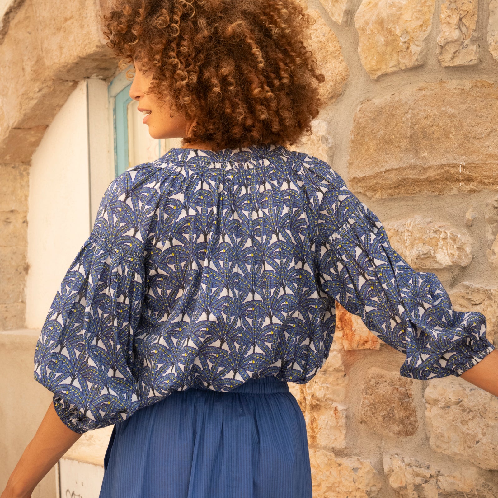 Helen Top Palmer 100% Coton - Blue BLUE