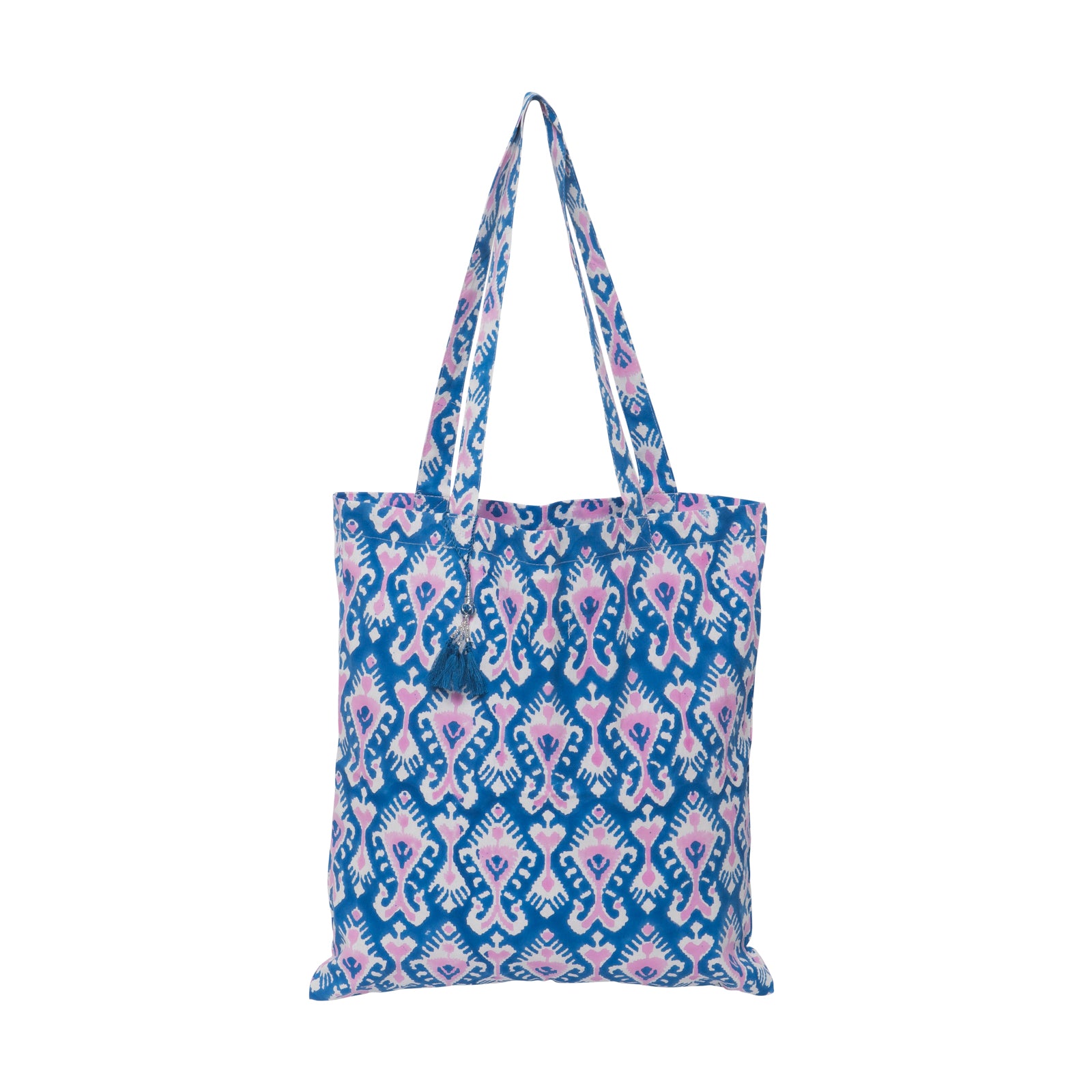 Borsa tote Ikat 100% cotone biologico Blu - Main Image