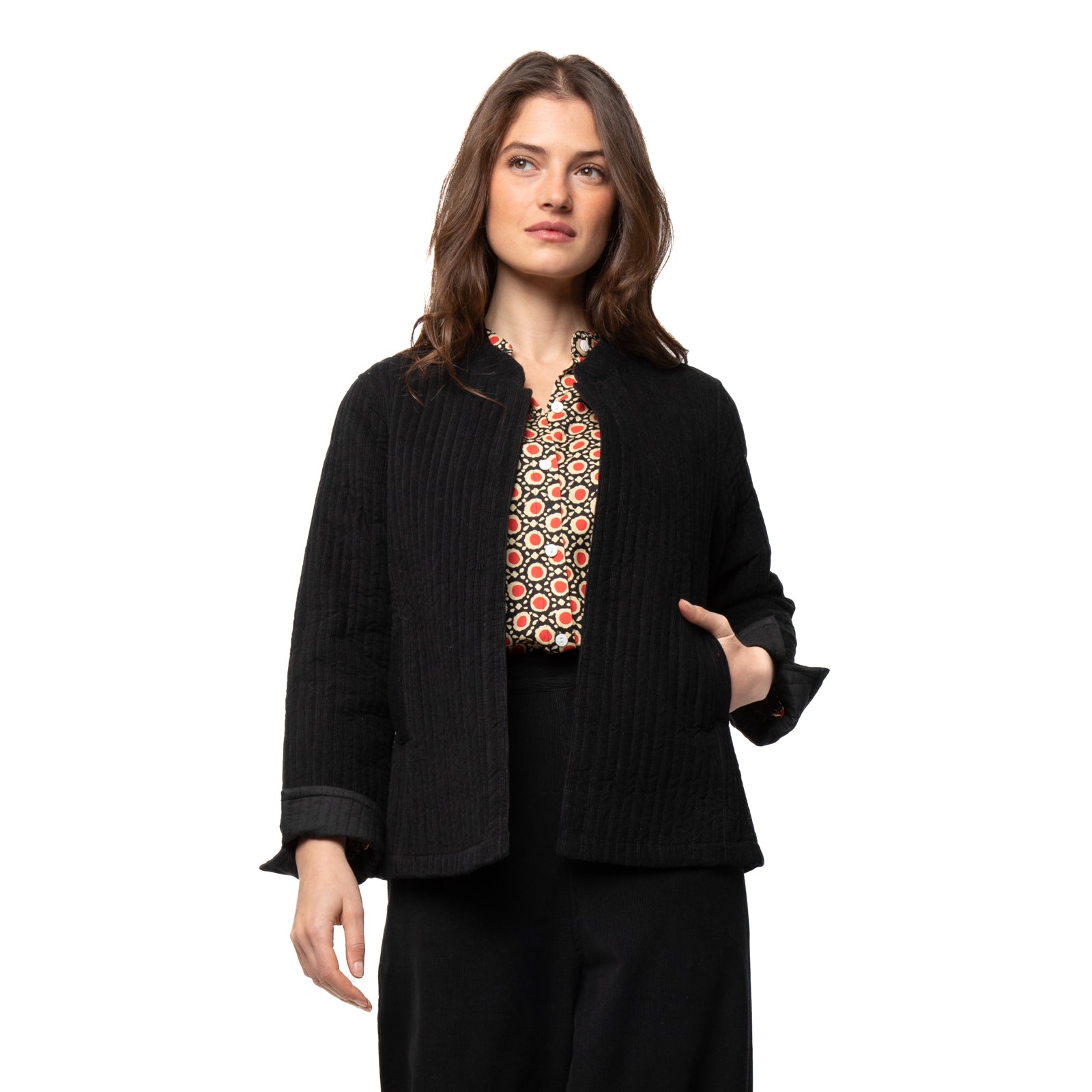 Nancy Quilted Jacket Velvet 100% Coton Velvet - Black BLACK