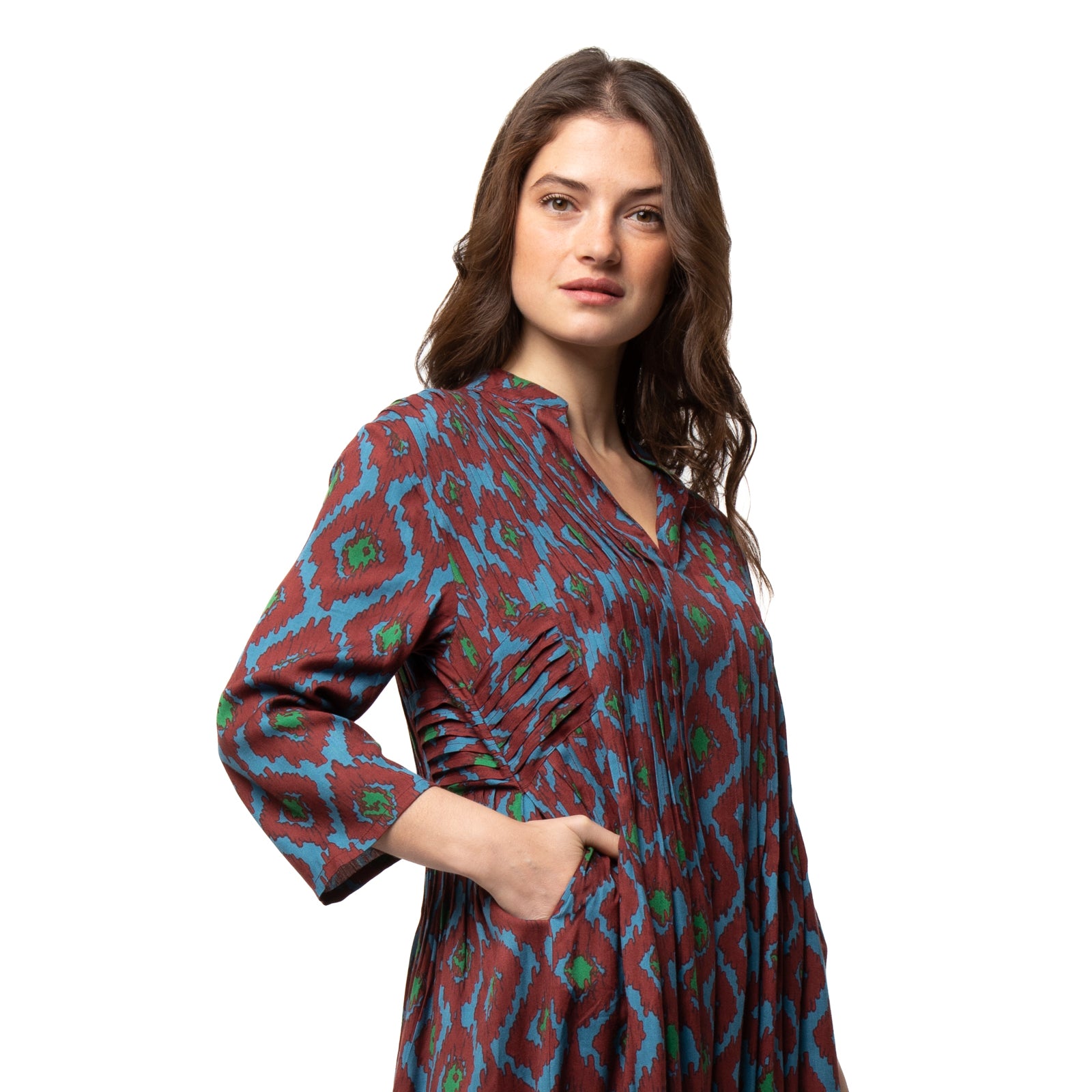 Marie Dress Ikat - Burgundy BURGUNDY